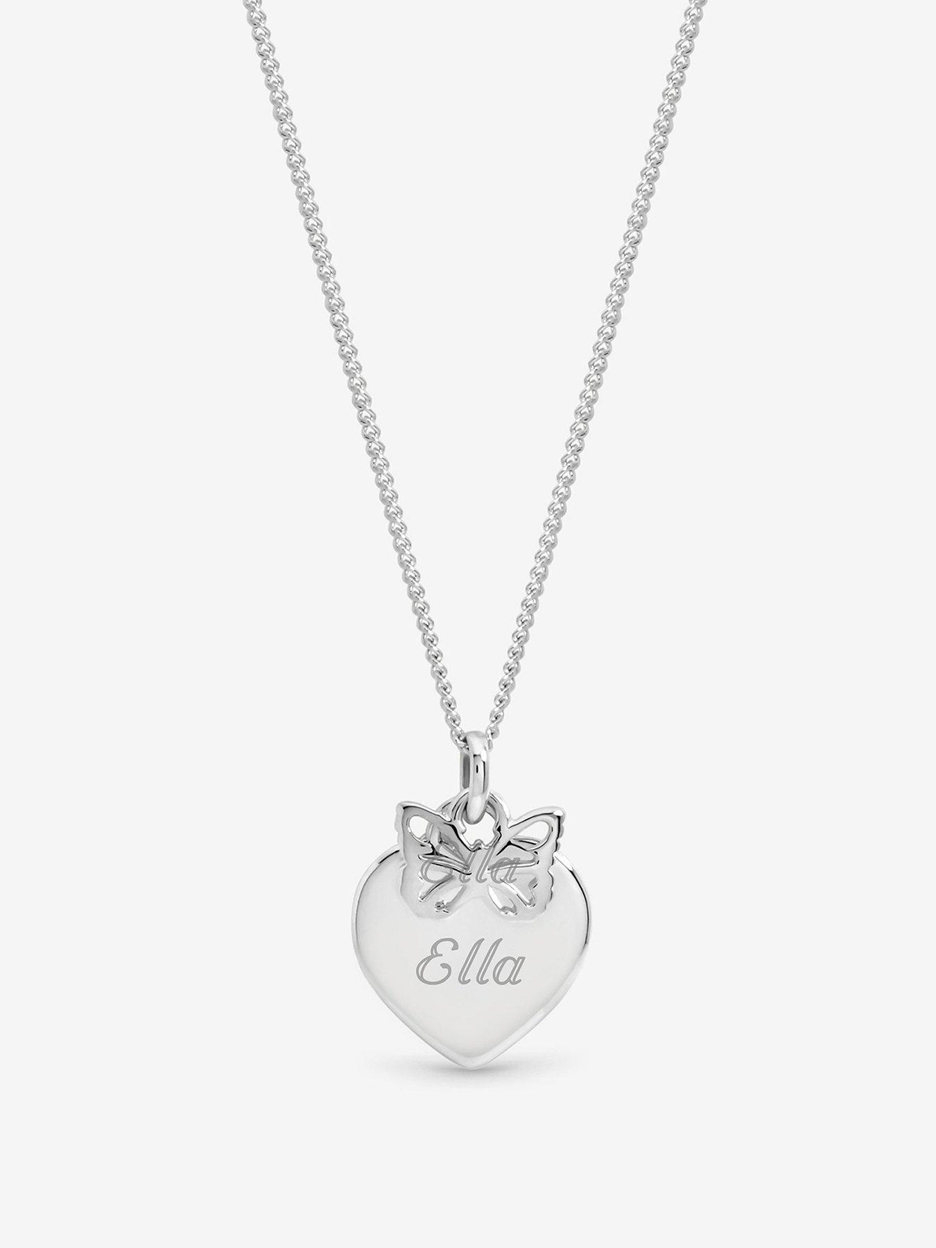 Inicio Sterling Silver Plated Butterfly Charm Personalised Heart Pendant - Gift Pouch