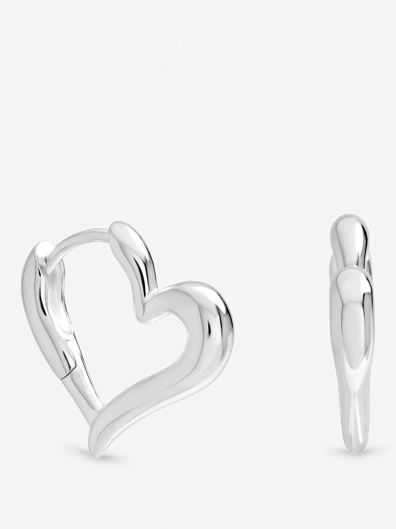 Inicio Inicio Sterling Silver Plated Polished Heart Hoop Earrings