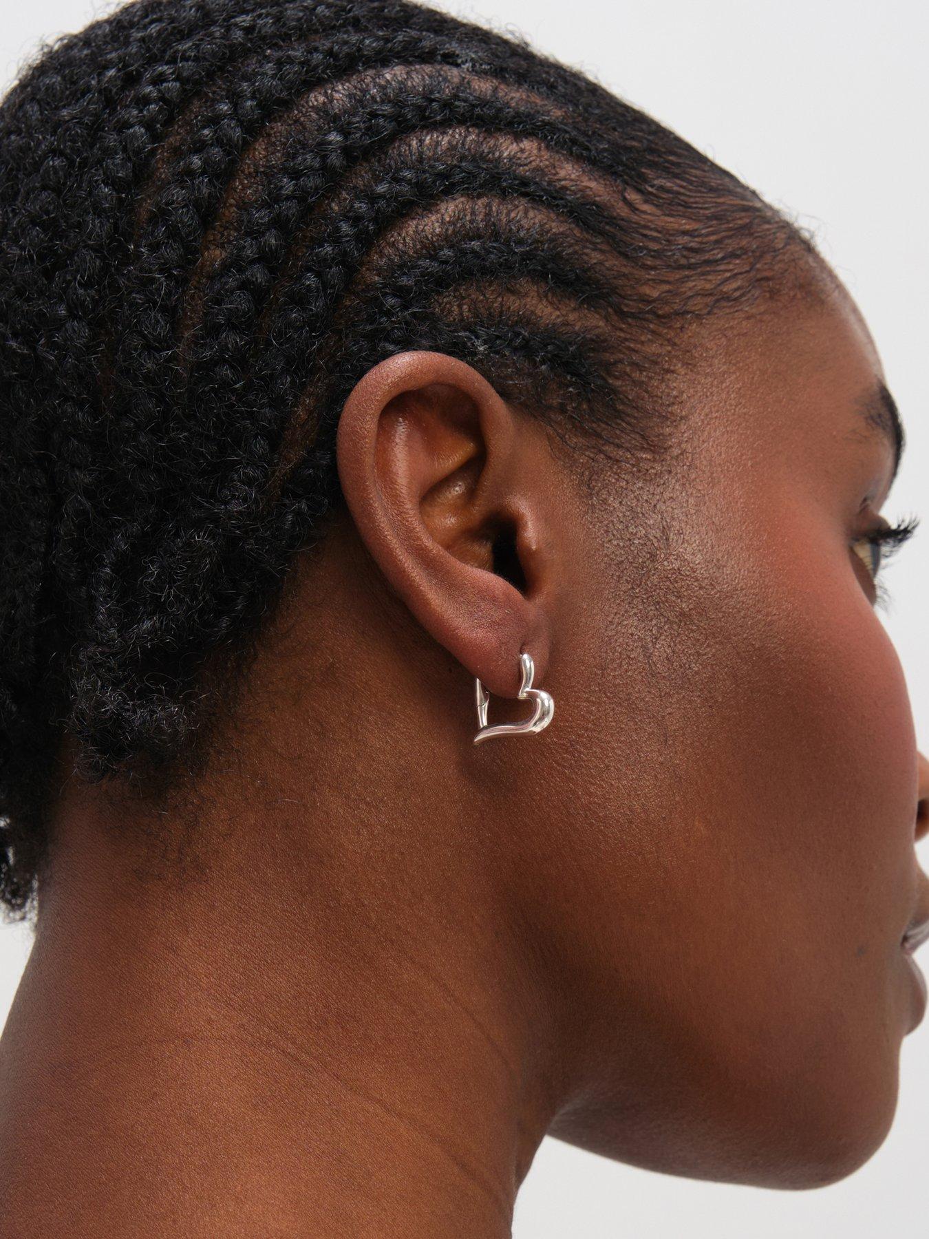 Image 2 of 4 of Inicio Sterling Silver Plated Polished Heart Hoop Earrings