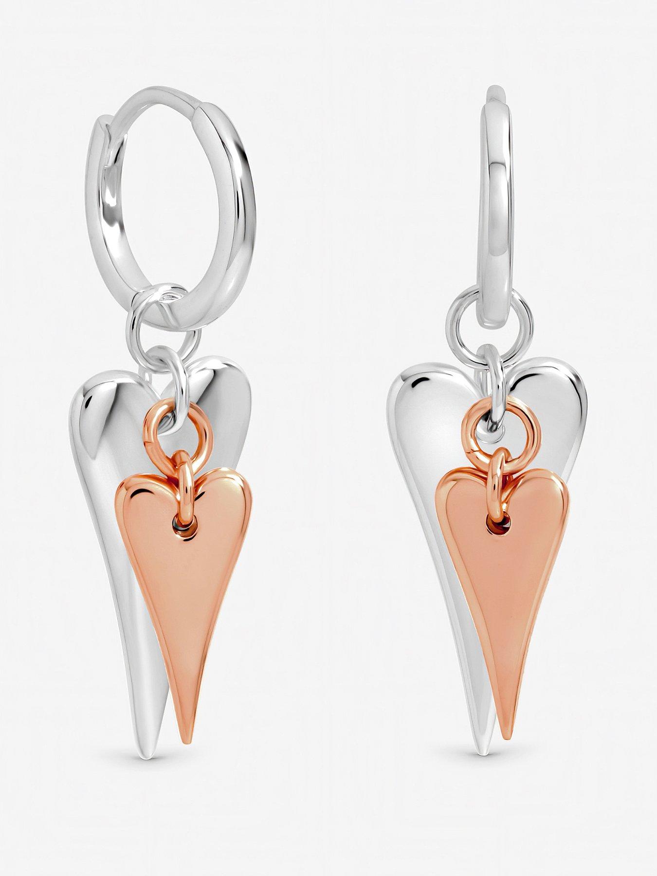 Inicio Inicio Sterling Silver Plated Two Tone Heart Charm Hoop Earrings - Gift Pouch