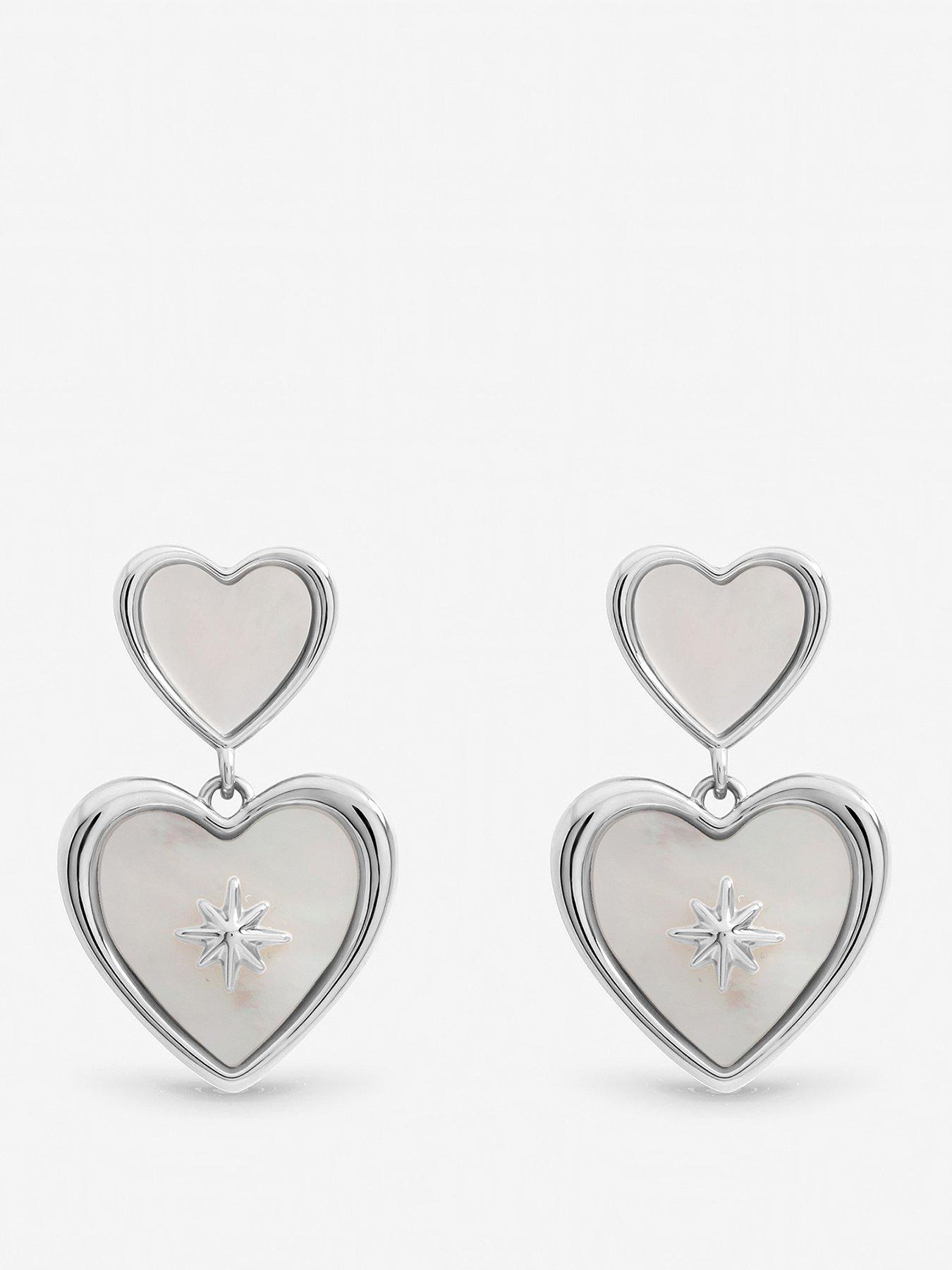 Inicio Inicio Sterling Silver Plated Mother of Pearl Celestial Heart Drop Earrings