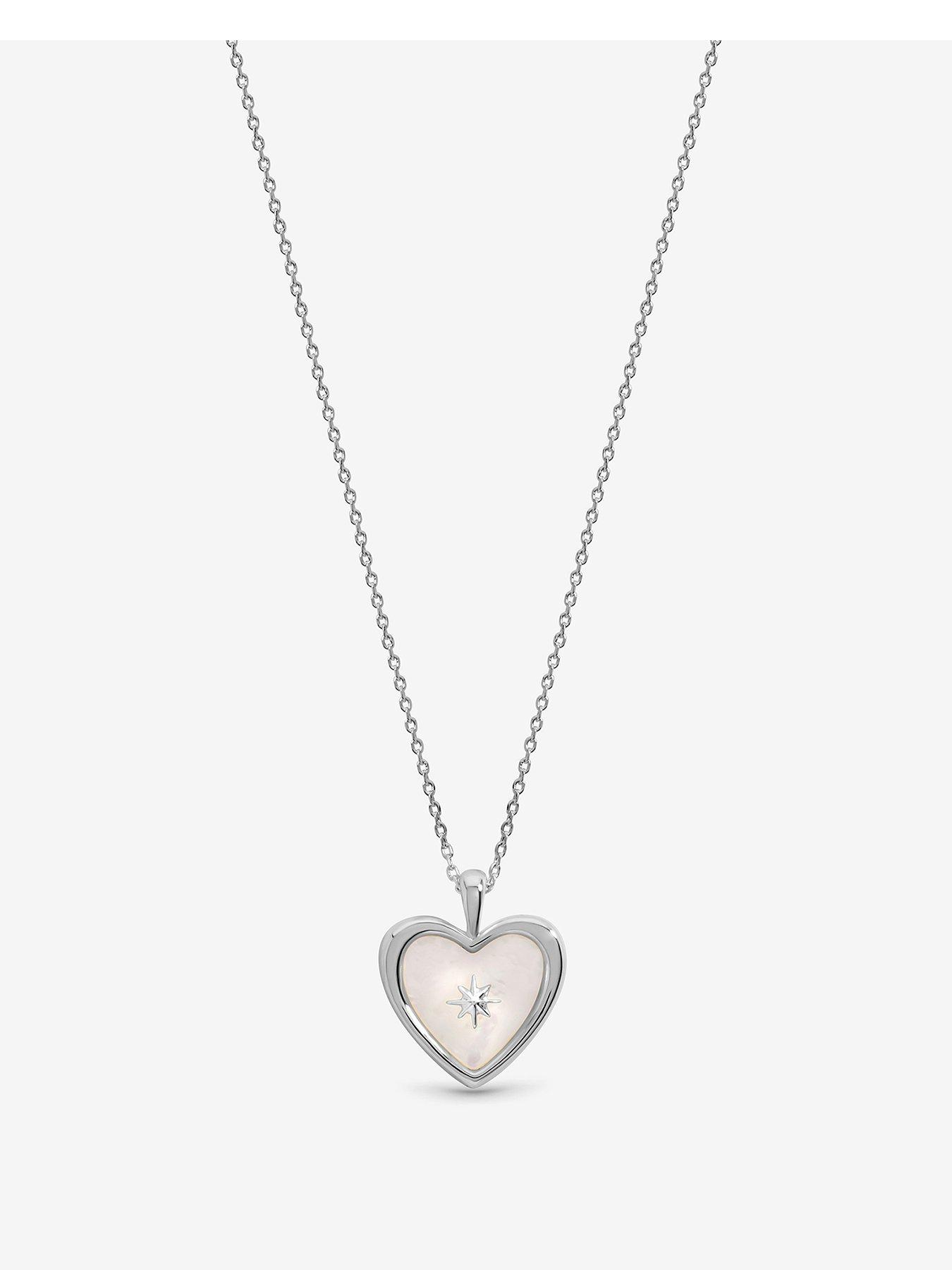 Inicio Inicio Sterling Silver Plated Mother of Pearl Celestial Heart Pendant - Gift Pouch