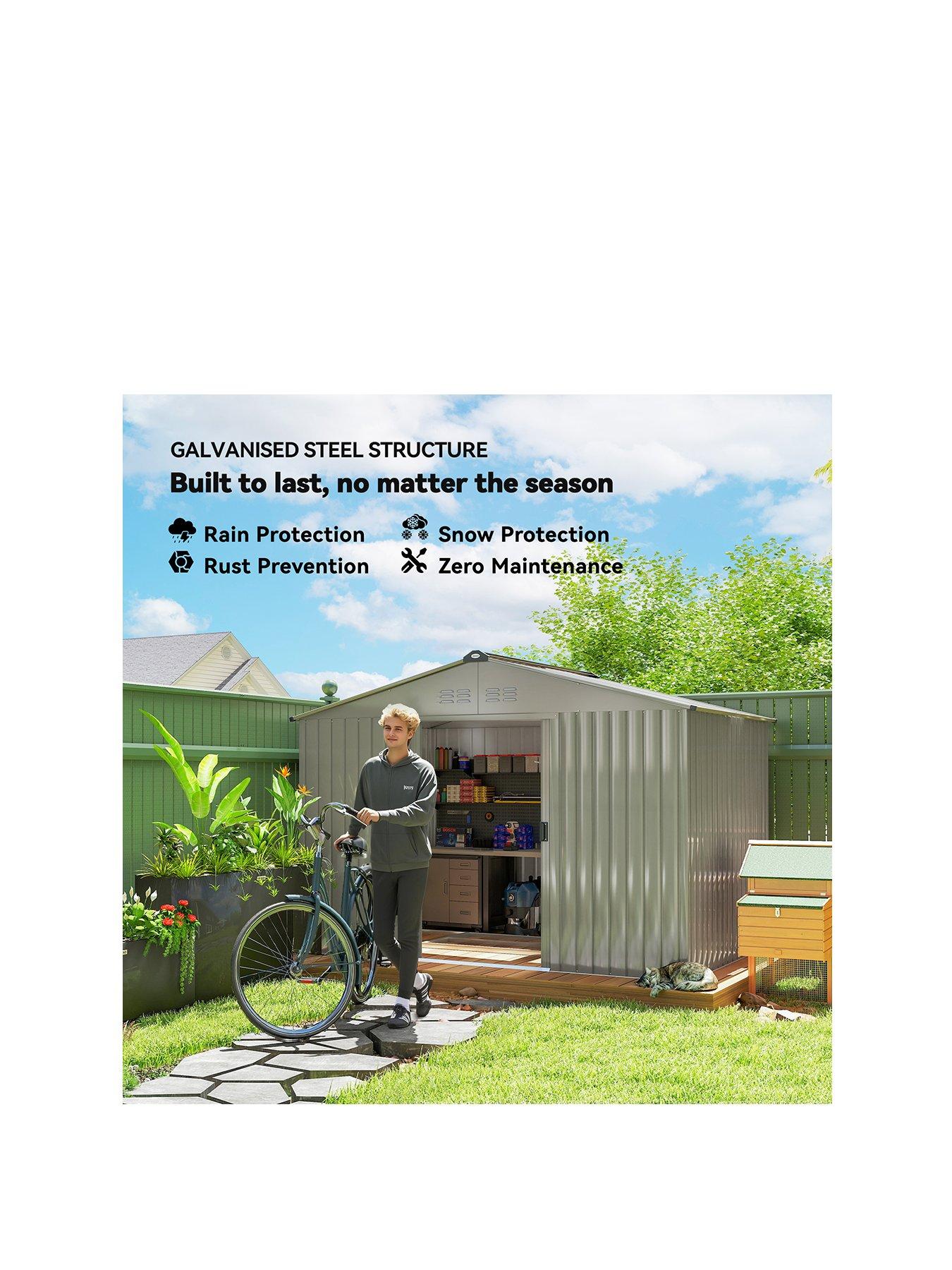 Image 2 of 7 of OutSunny 9 X 6Ft Metal Garden Shed With Foundation Kit-Silver Grey