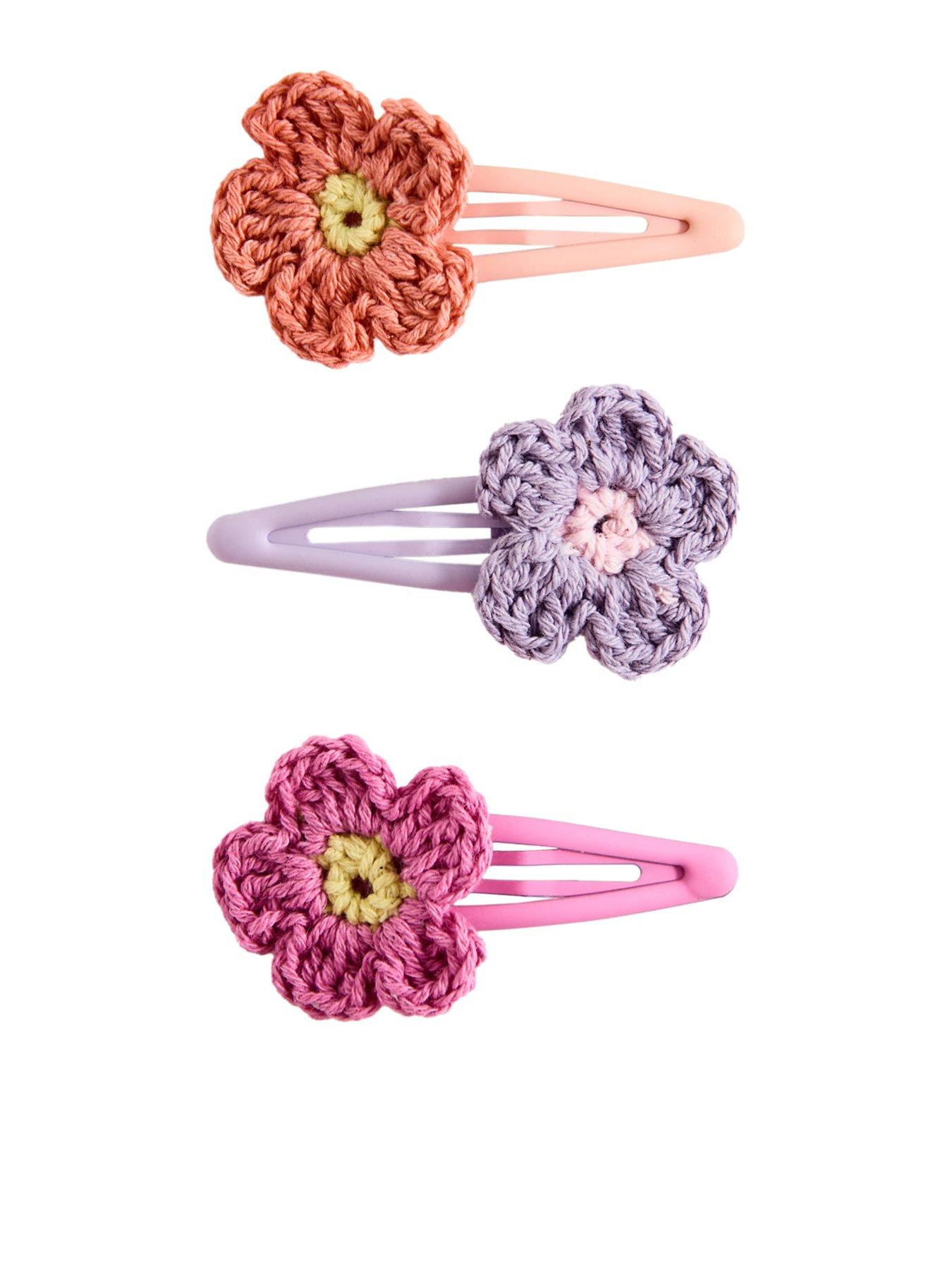 Mango Girls 3 Pack Crochet Flower Hair Clips - Pink