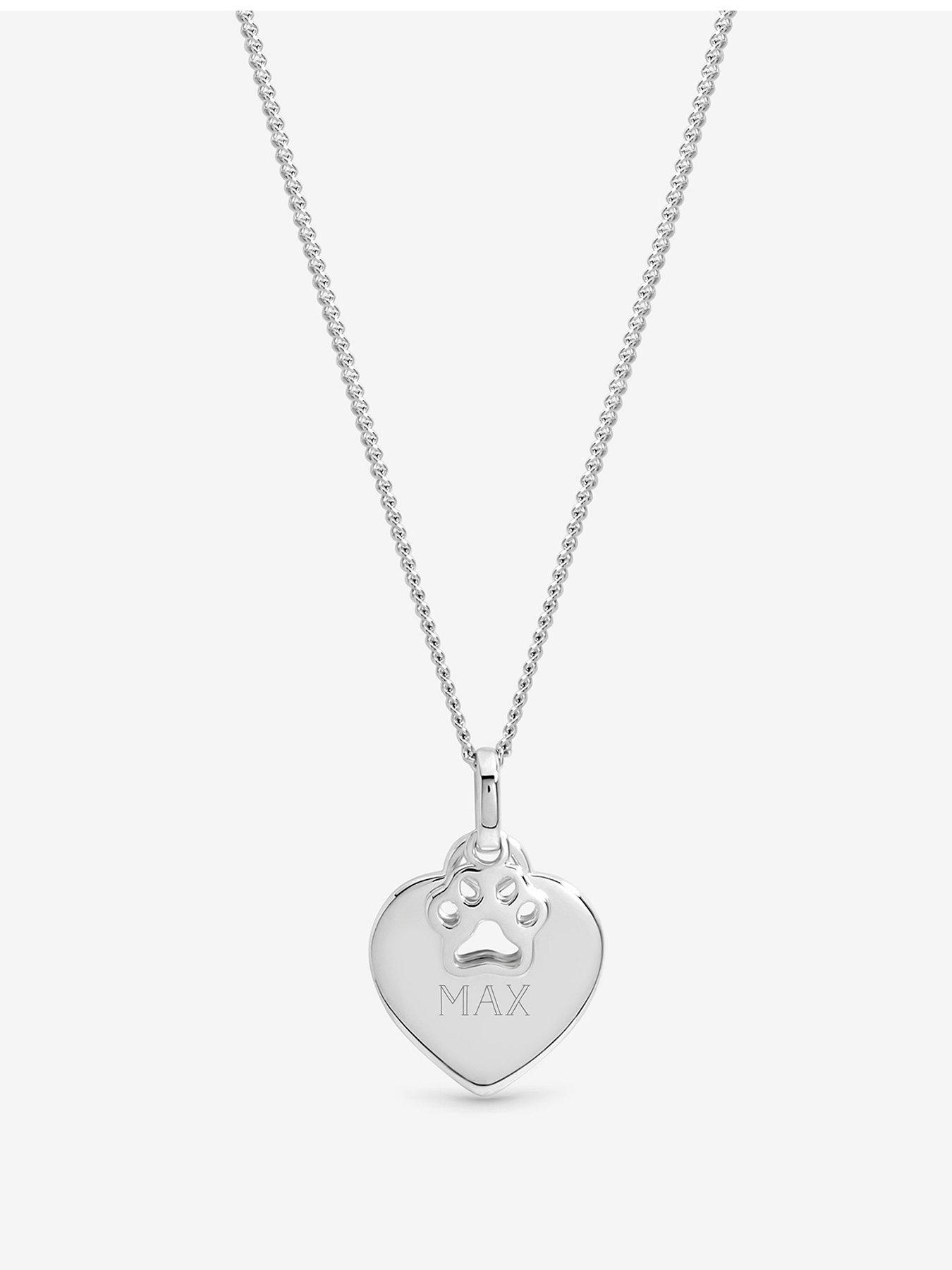 Inicio Inicio Sterling Silver Plated Pawprint Charm Personalised Heart Pendant - Gift Pouch