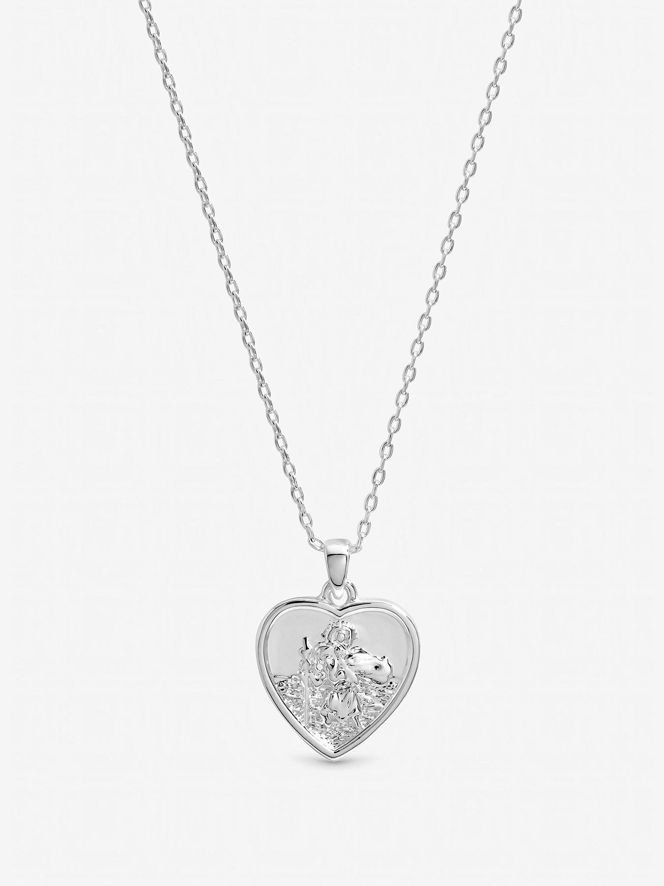 Inicio Inicio Sterling Silver Plated Heart St Christopher Necklace - Gift Pouch