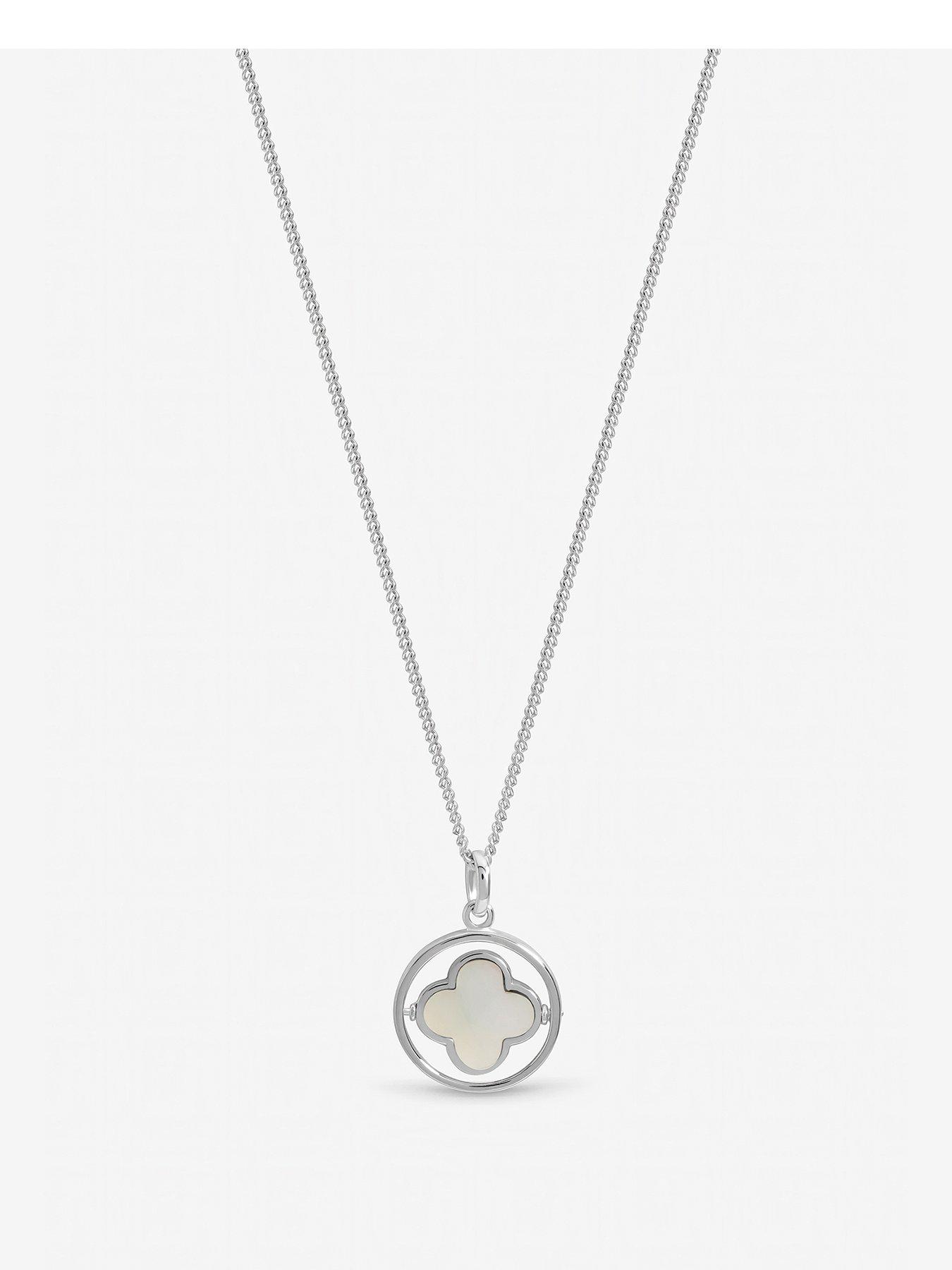 Inicio Inicio Sterling Silver Plated Mother of Pearl Spinner Clover Pendant - Gift Pouch
