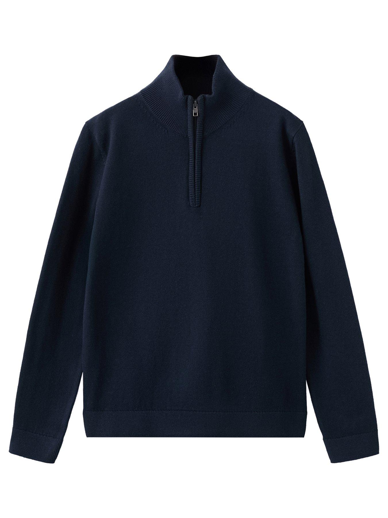 Image 1 of 4 of Mango Boys Half Zip Knitted Jumper - Navy