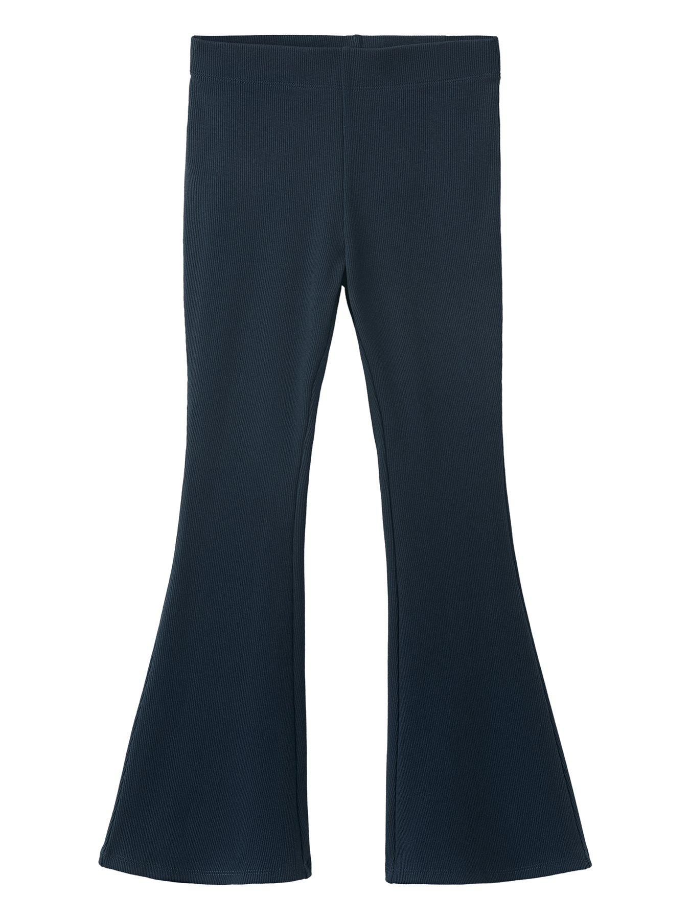 Image 1 of 3 of Mango Girls Ribbed Flare Leggings - Navy