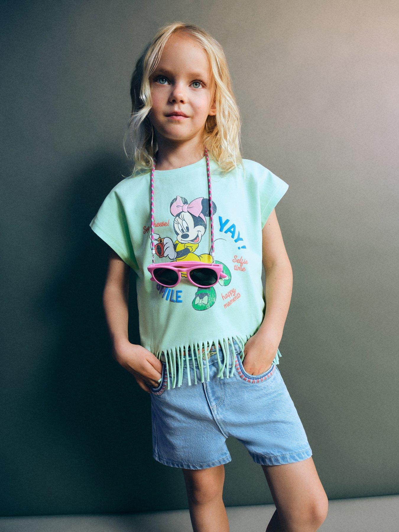 Mango Younger Girls Minnie Mouse Fringed T-shirt - Light Green