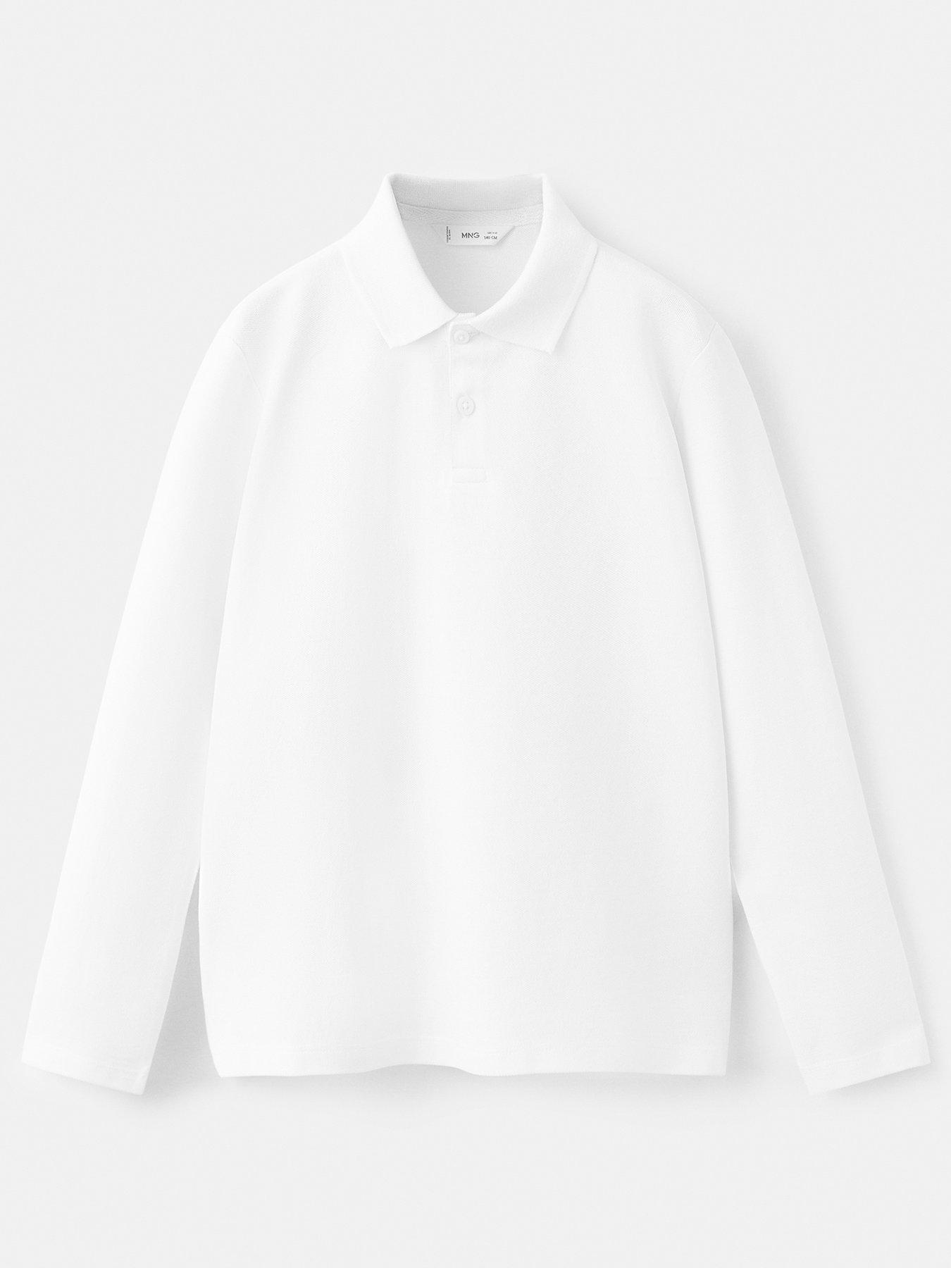 Image 1 of 3 of Mango Boys Long Sleeve Polo Shirt - White