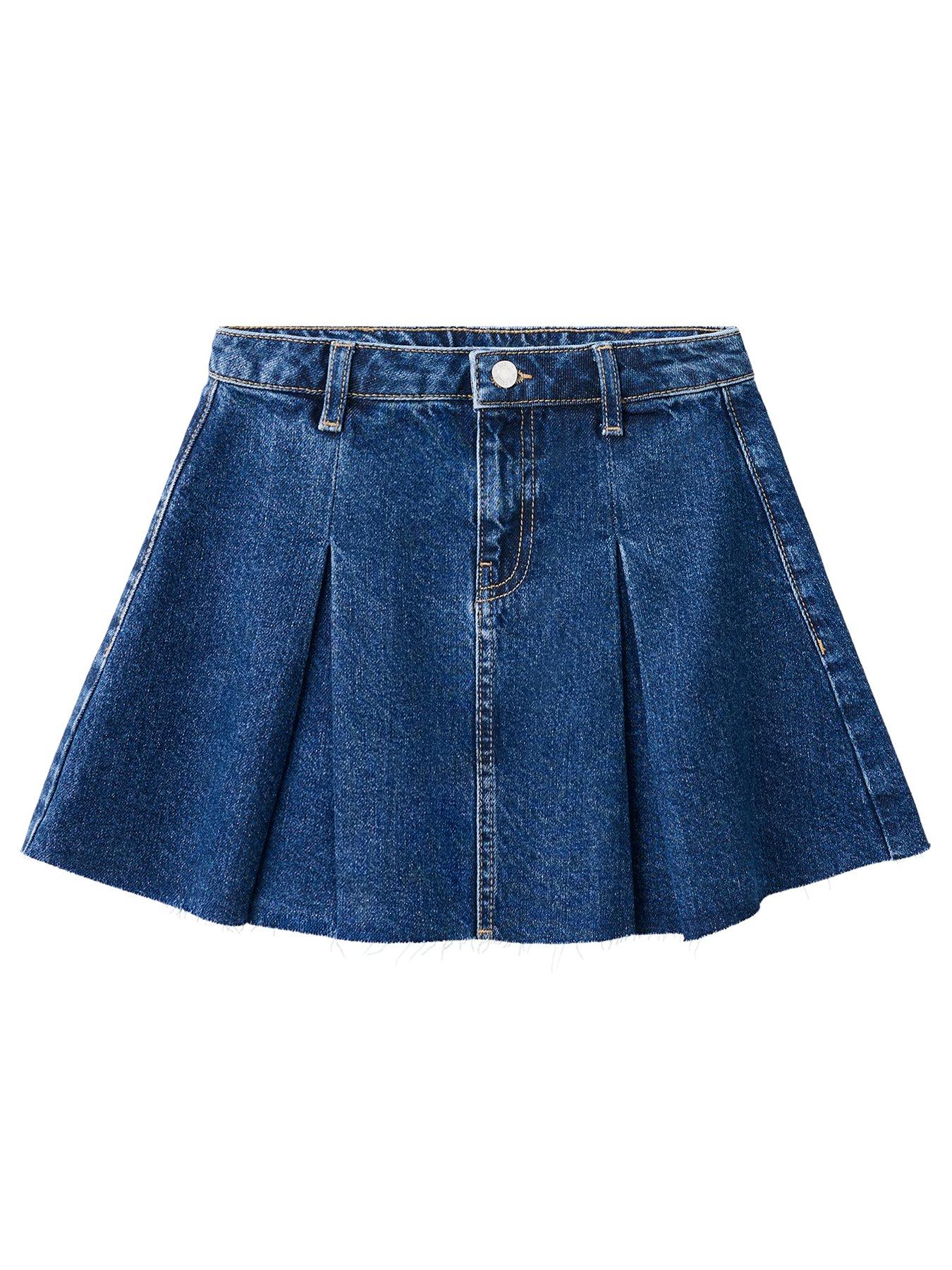 Mango Girls Pleated Denim Skirt - Blue