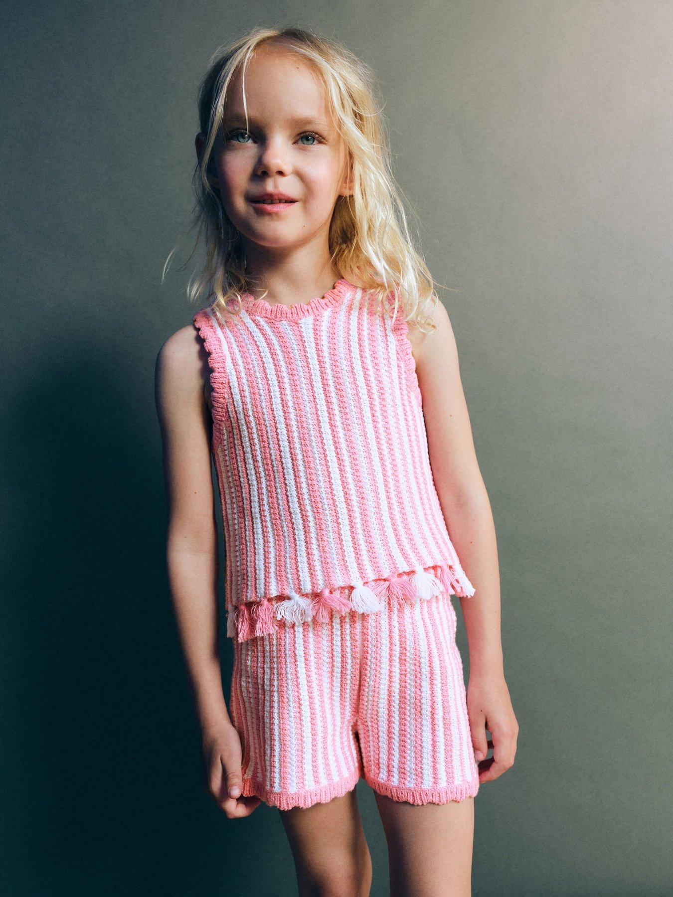 Mango Younger Girls Crochet Knitted Co Ord Top - Pink