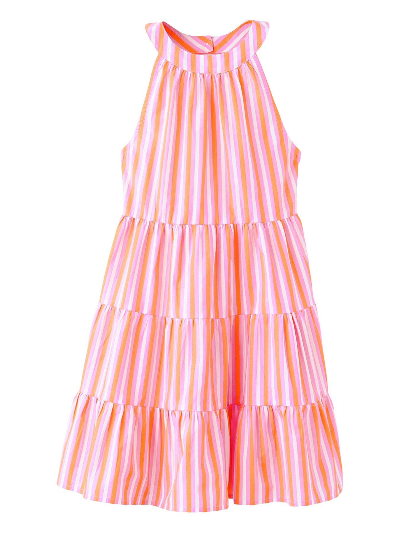Image 2 of 6 of Mango Girls Stripe Halter Dress - Orange
