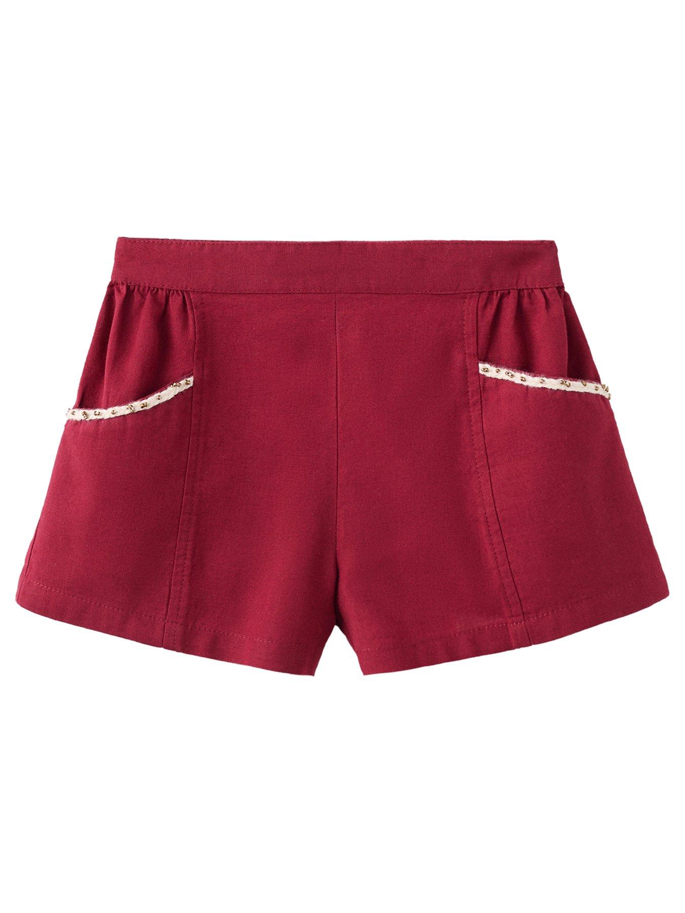 Mango Younger Girls Linen Mix Co-Ord Shorts - Dark Red