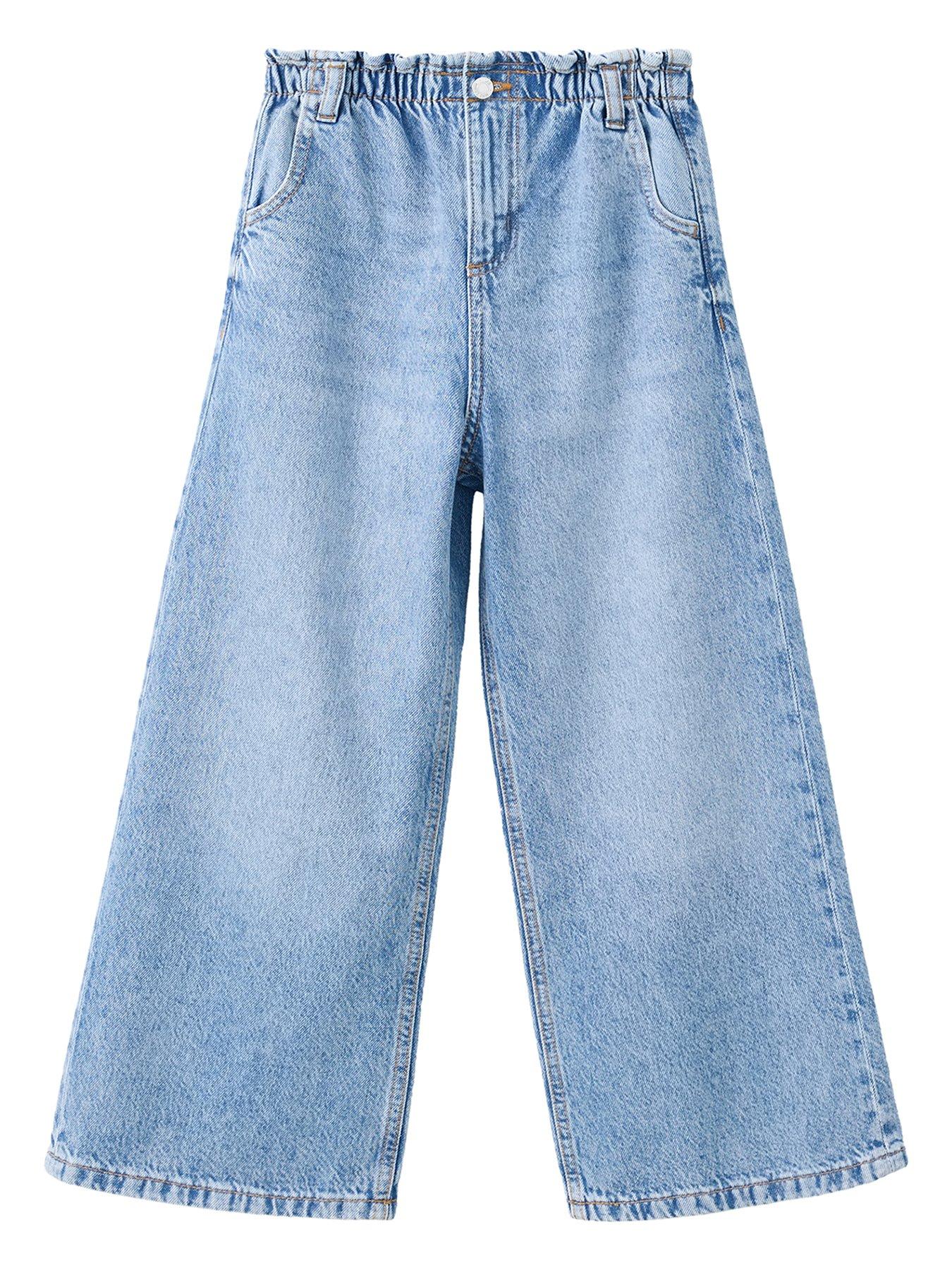 Mango Girls Wide Leg Elastic Waist Jeans - Blue