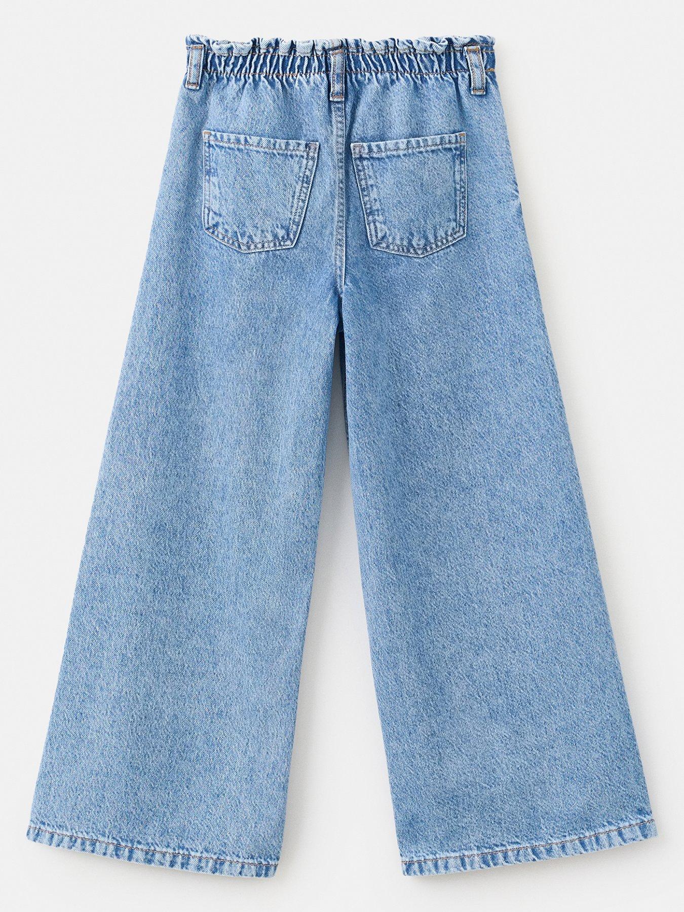 Image 2 of 4 of Mango Girls Wide Leg Elastic Waist Jeans - Blue