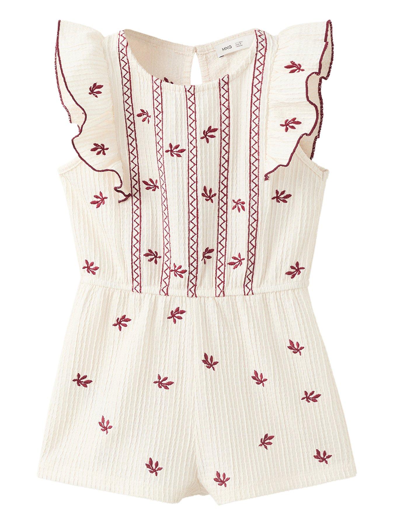 Mango Younger Girls Frill Playsuit - Cream