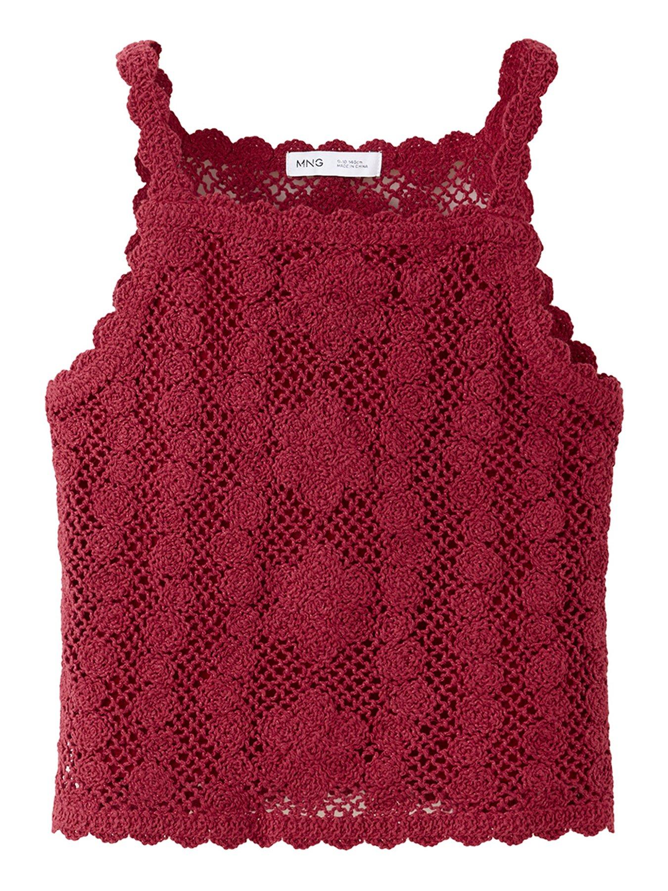 Mango Girls Crochet Knitted Top - Dark Red