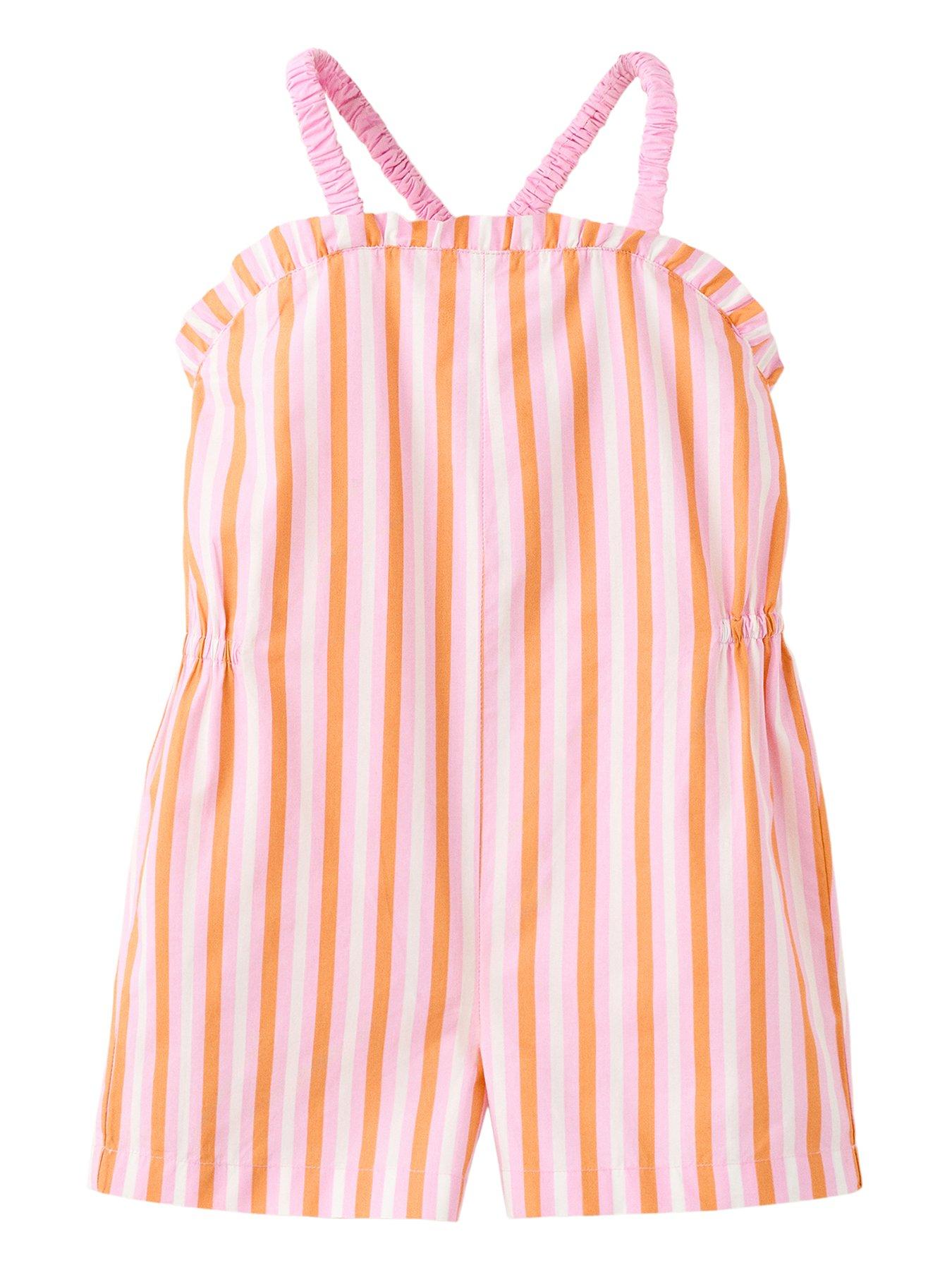 Image 2 of 5 of Mango Younger Girls Striped Playsuit - Orange