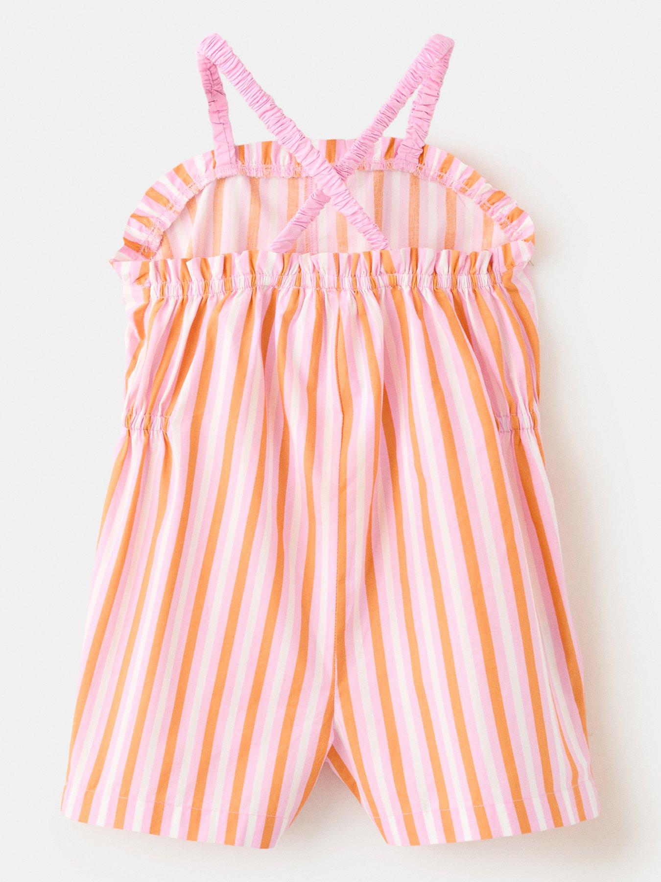 Image 3 of 5 of Mango Younger Girls Striped Playsuit - Orange