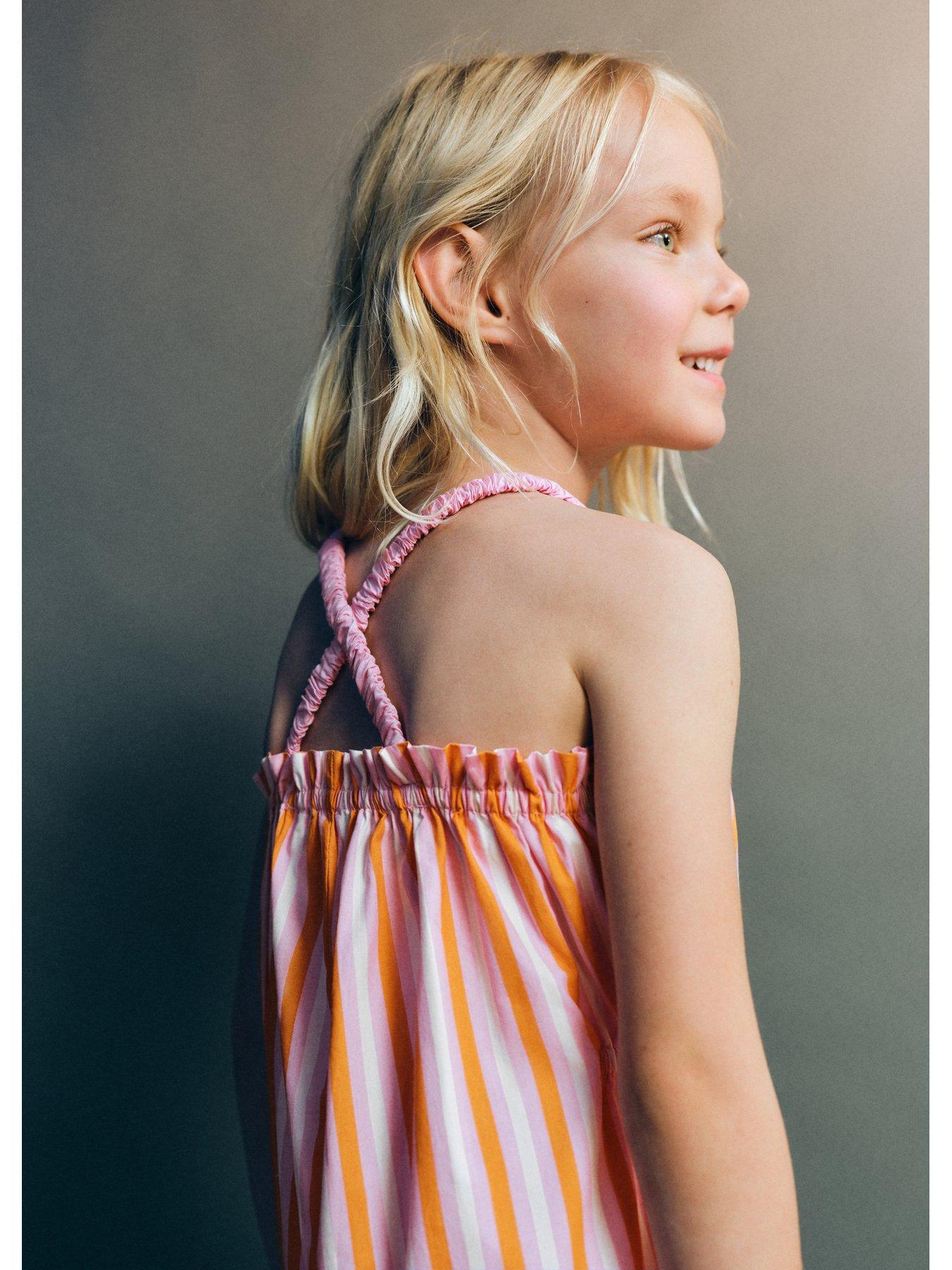 Image 4 of 5 of Mango Younger Girls Striped Playsuit - Orange