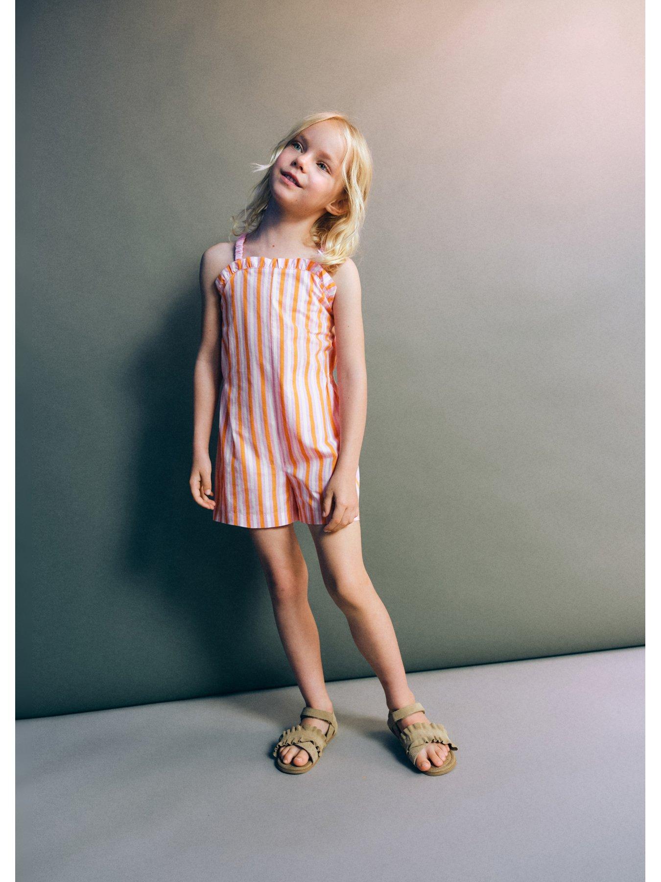 Image 5 of 5 of Mango Younger Girls Striped Playsuit - Orange