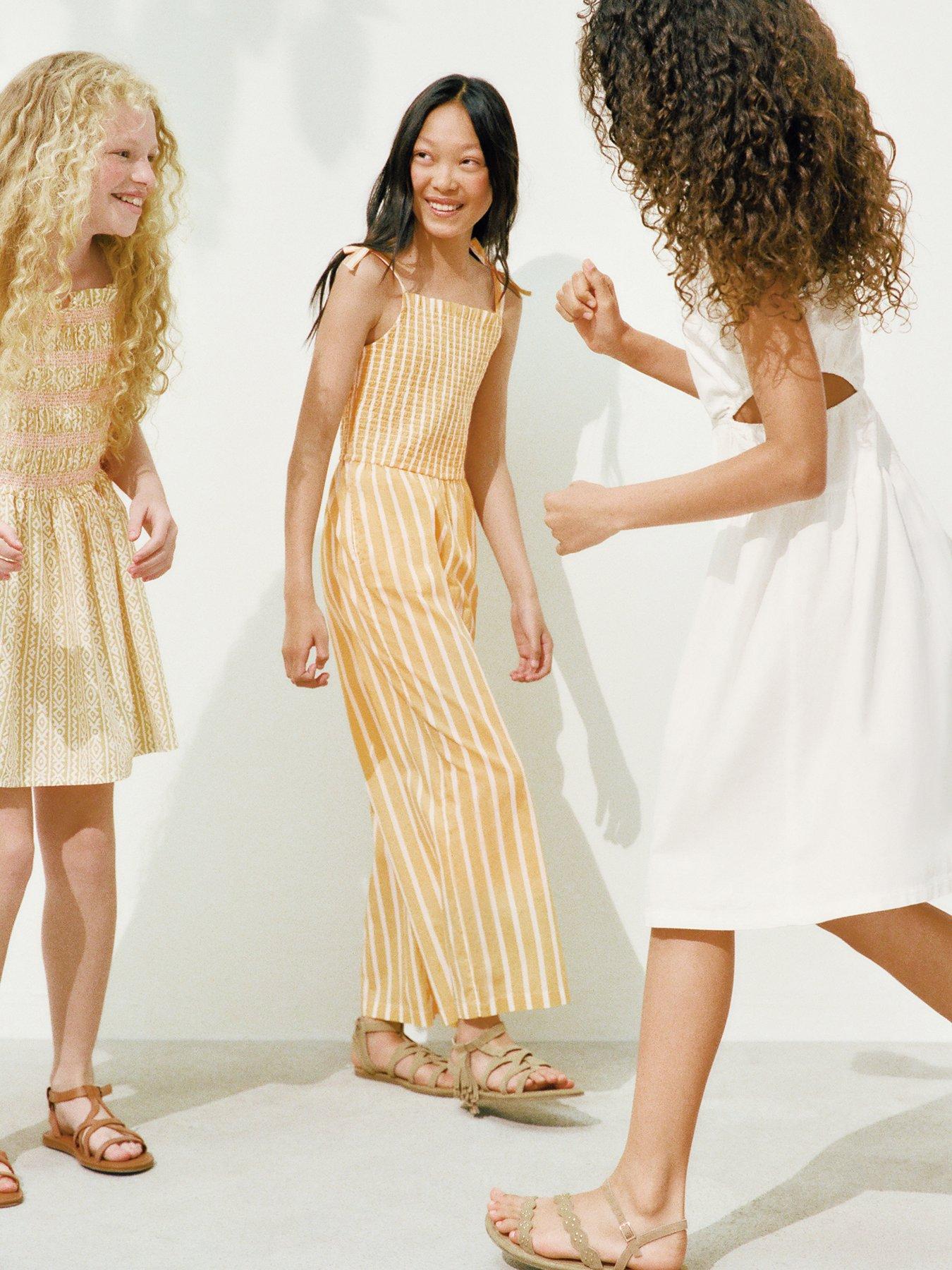 Mango Girls Tie Strap Shirred Jumpsuit - Yellow