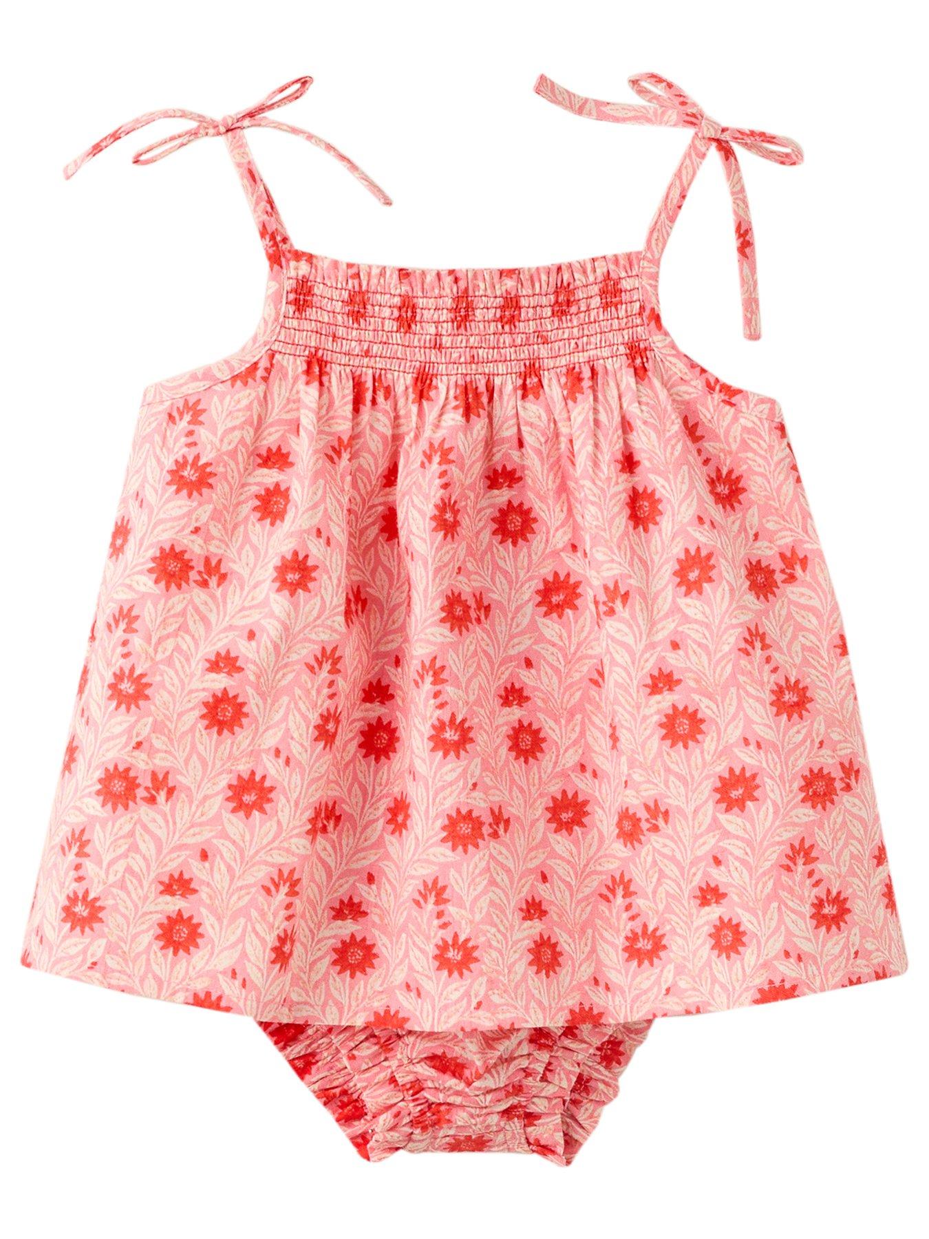 Mango Baby Girls Floral Print Strappy Dress  &  Bloomers - Pink