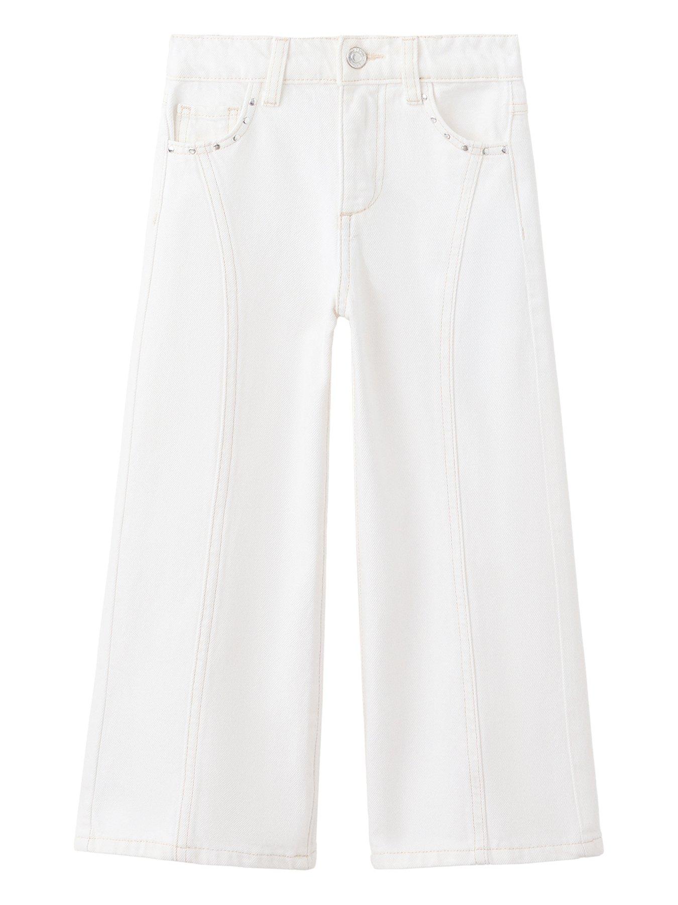 Image 1 of 4 of Mango Girls Studded Culotte Jeans - White