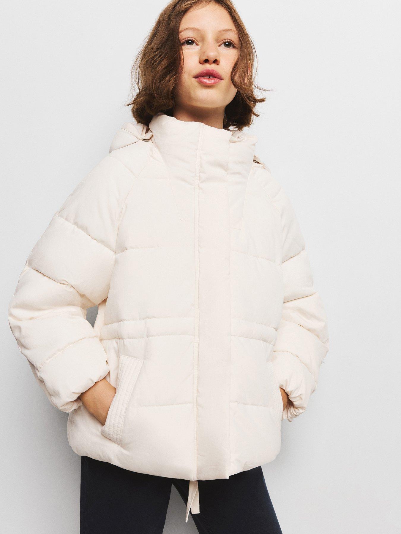 Image 1 of 5 of Mango Girls Short Padded Hooded Coat - White