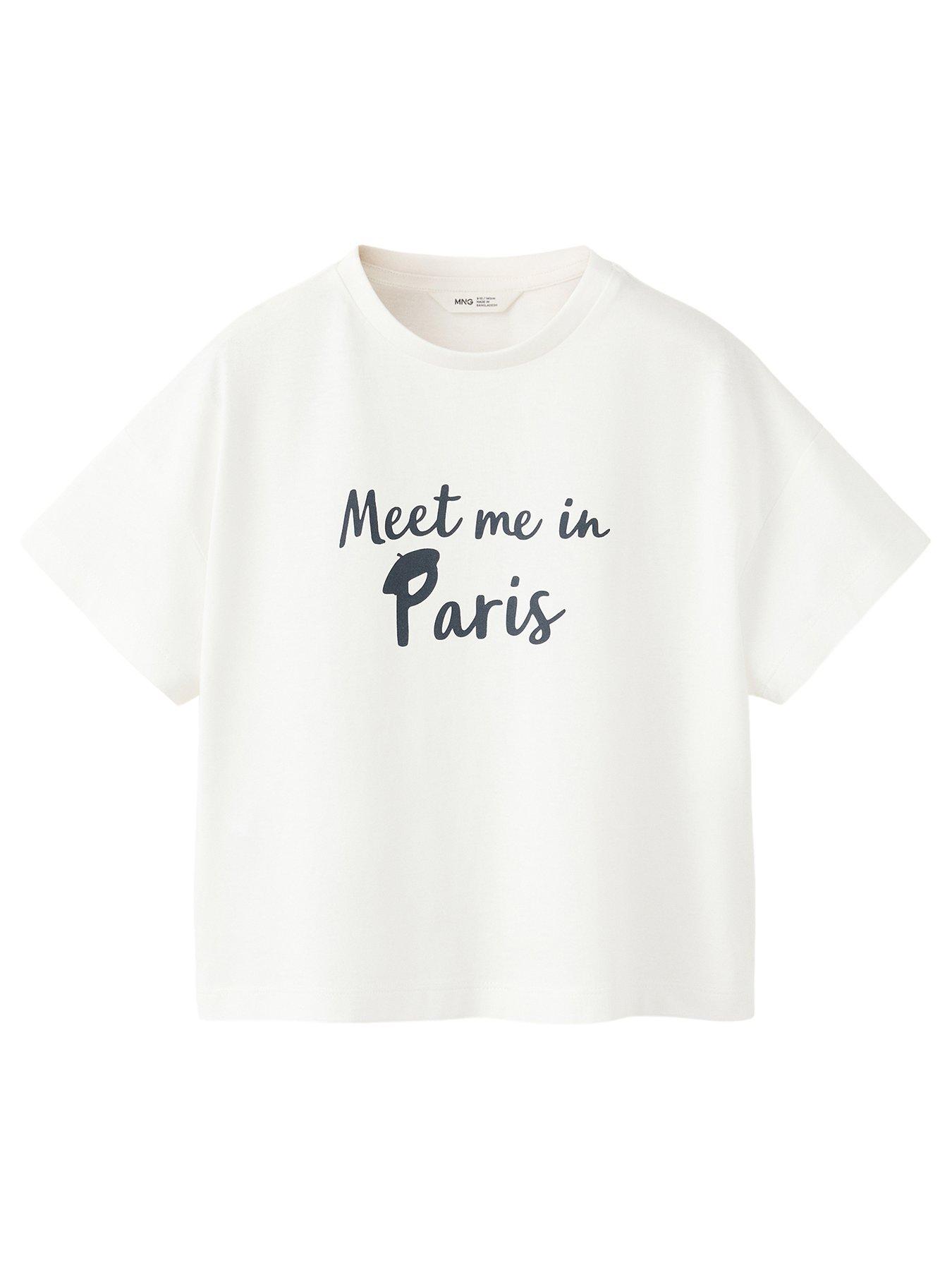 Mango Girls Meet Me In Paris Short Sleeve Tshirt - White