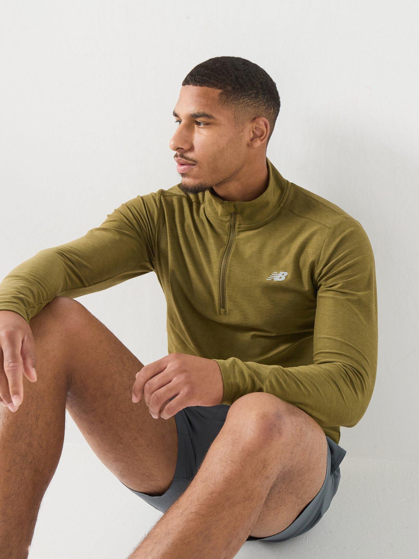 Image 1 of 6 of New Balance Mens Training Essentials Space Dye 1/4 Zip Top - Khaki Green
