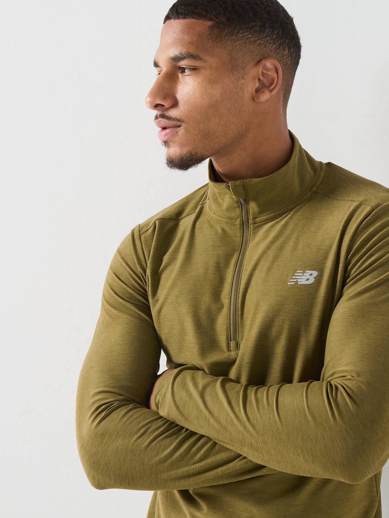 Image 4 of 6 of New Balance Mens Training Essentials Space Dye 1/4 Zip Top - Khaki Green