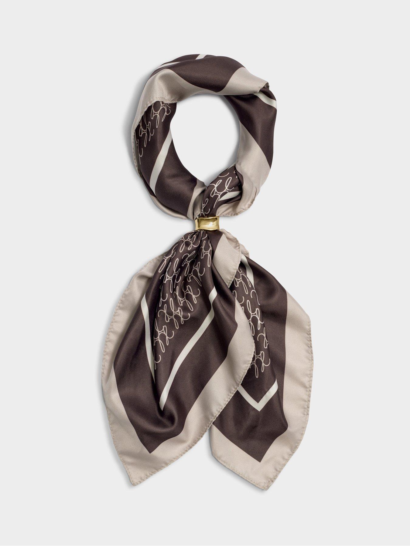 Image 2 of 5 of Katie Loxton Satin Multiway Kl Script Logo Scarf - Chocolate / Taupe / Off White