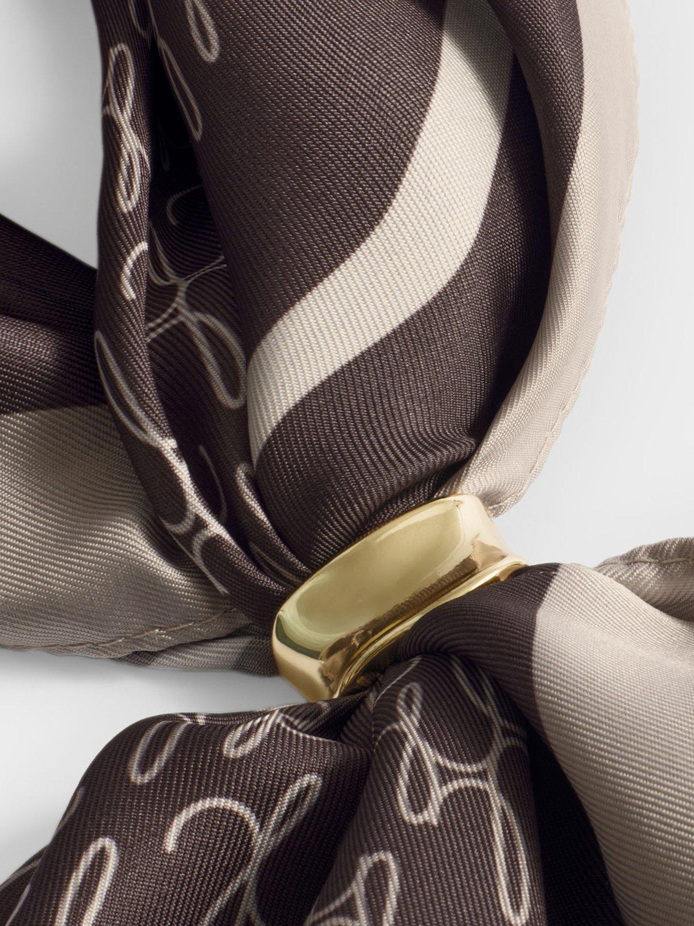 Image 3 of 5 of Katie Loxton Satin Multiway Kl Script Logo Scarf - Chocolate / Taupe / Off White