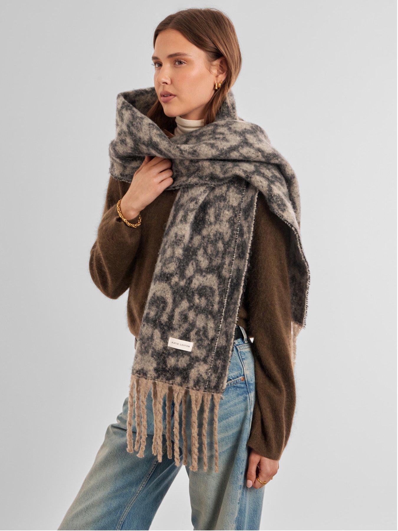 Katie Loxton Checked Tassel Scarf - Leopard