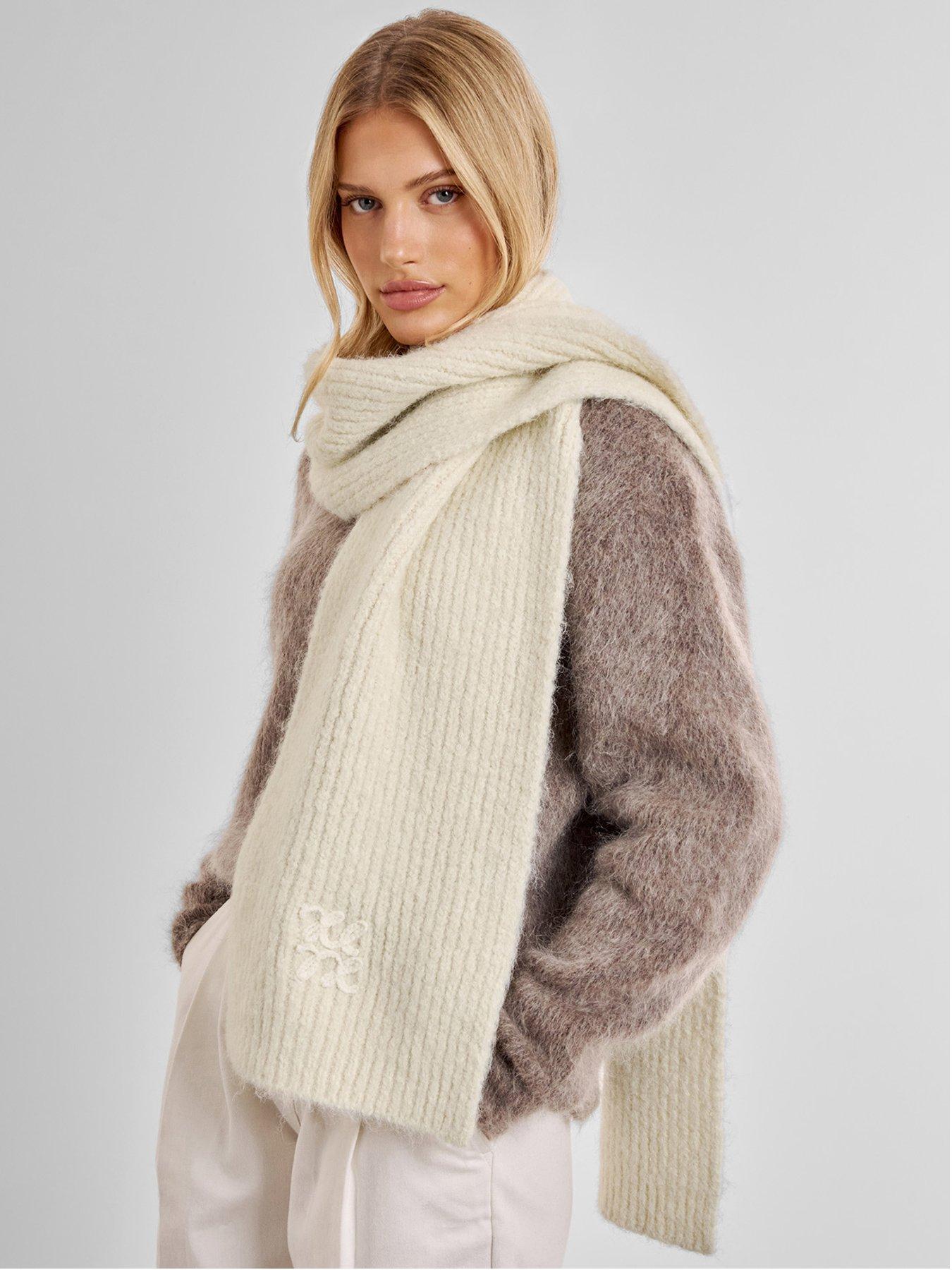 Katie Loxton Logo Applique Scarf - Off White / Taupe