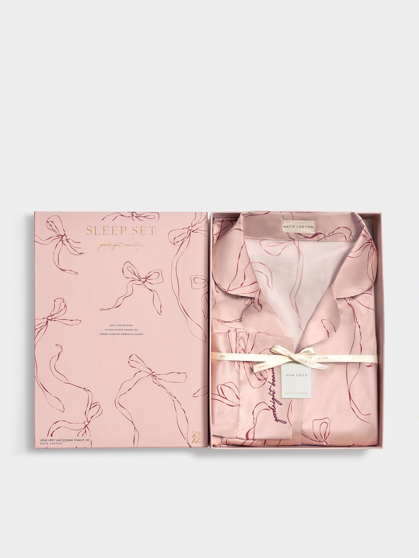Image 1 of 7 of Katie Loxton Gift Boxed 'bow Print' Pyjama Set , Pink / Cherry