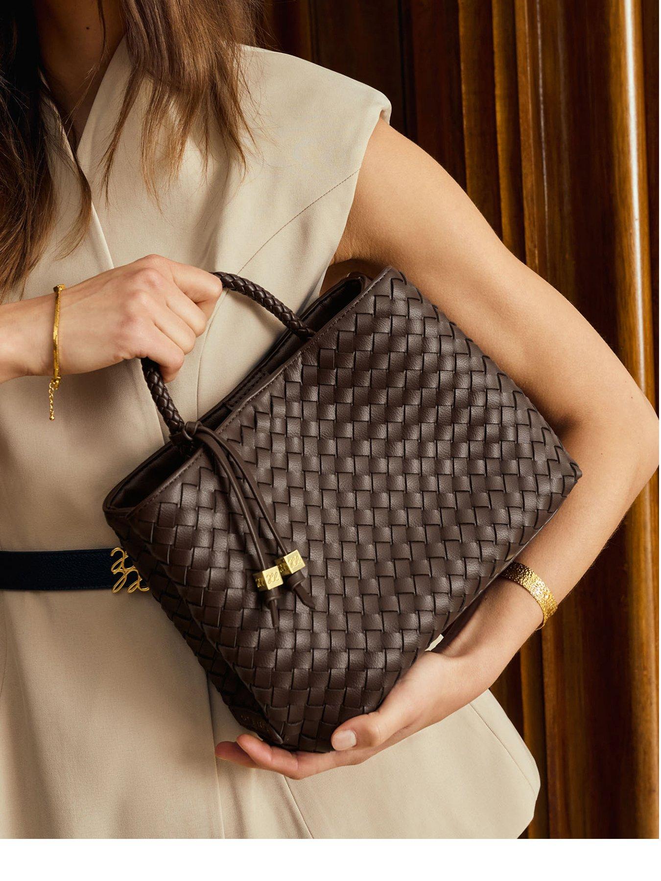 Katie Loxton Nova Hand Woven Top Handle Bag - Chocolate