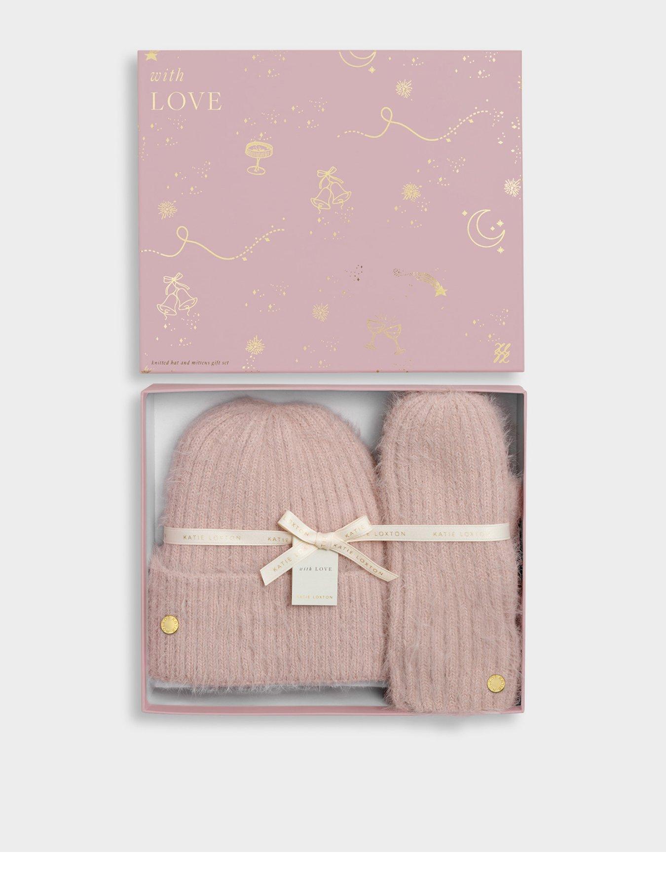 Image 2 of 6 of Katie Loxton Gift Boxed Hat And Mitten Set - Blush Pink