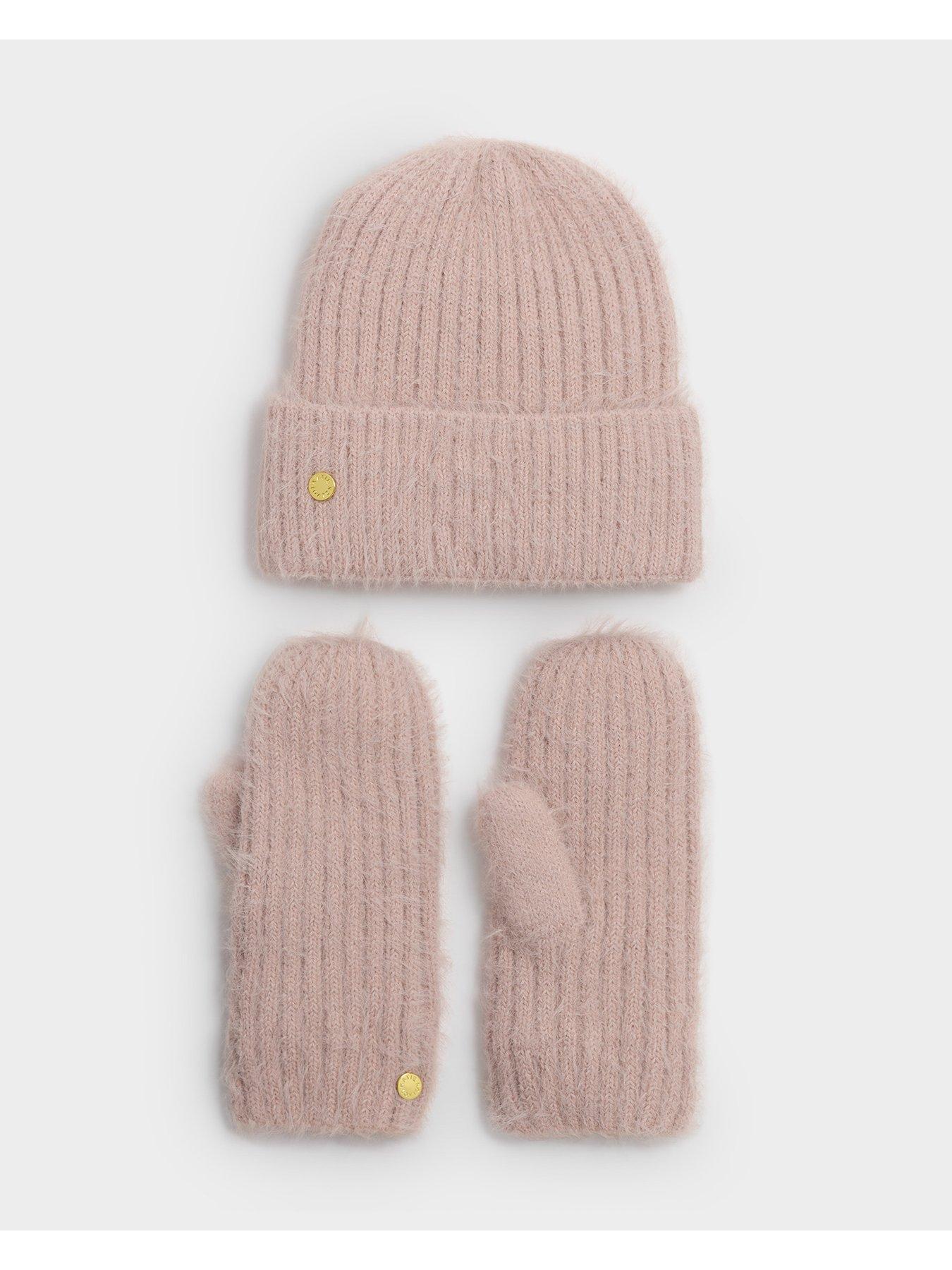 Image 3 of 6 of Katie Loxton Gift Boxed Hat And Mitten Set - Blush Pink