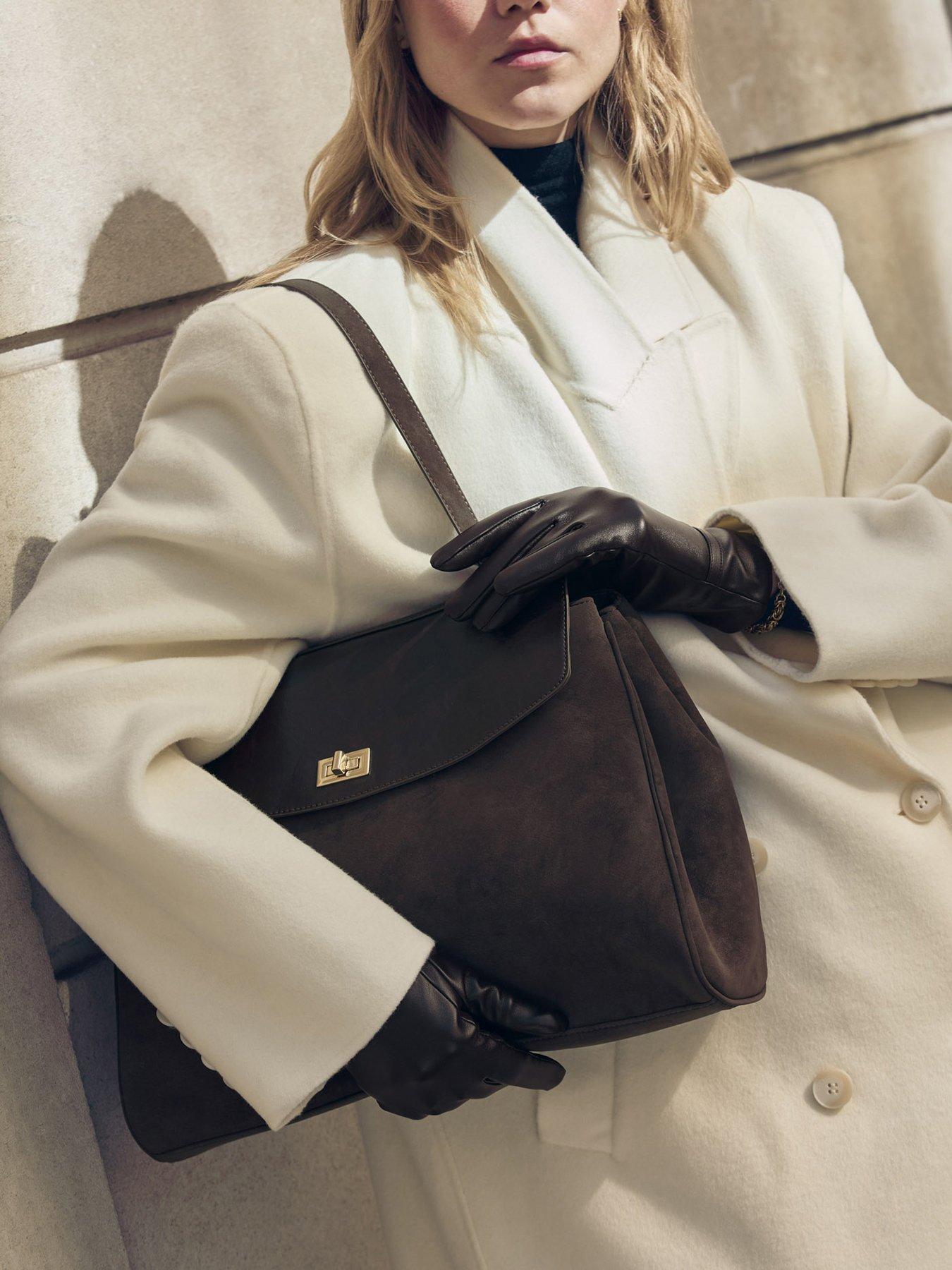 Katie Loxton Victoria Shoulder Bag - Bitter Chocolate Suedette / Bitter Chocolate Distressed