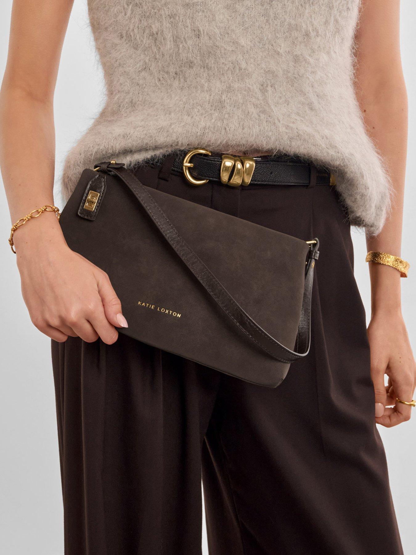 Katie Loxton Orin Twist Lock Small Shoulder - Bitter Chocolate Suedette / Chocolate Distressed