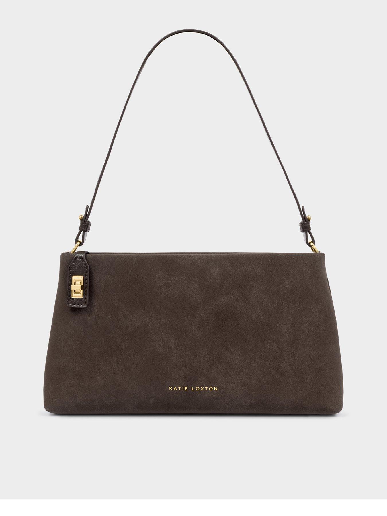 Image 2 of 6 of Katie Loxton Orin Twist Lock Small Shoulder - Bitter Chocolate Suedette / Chocolate Distressed