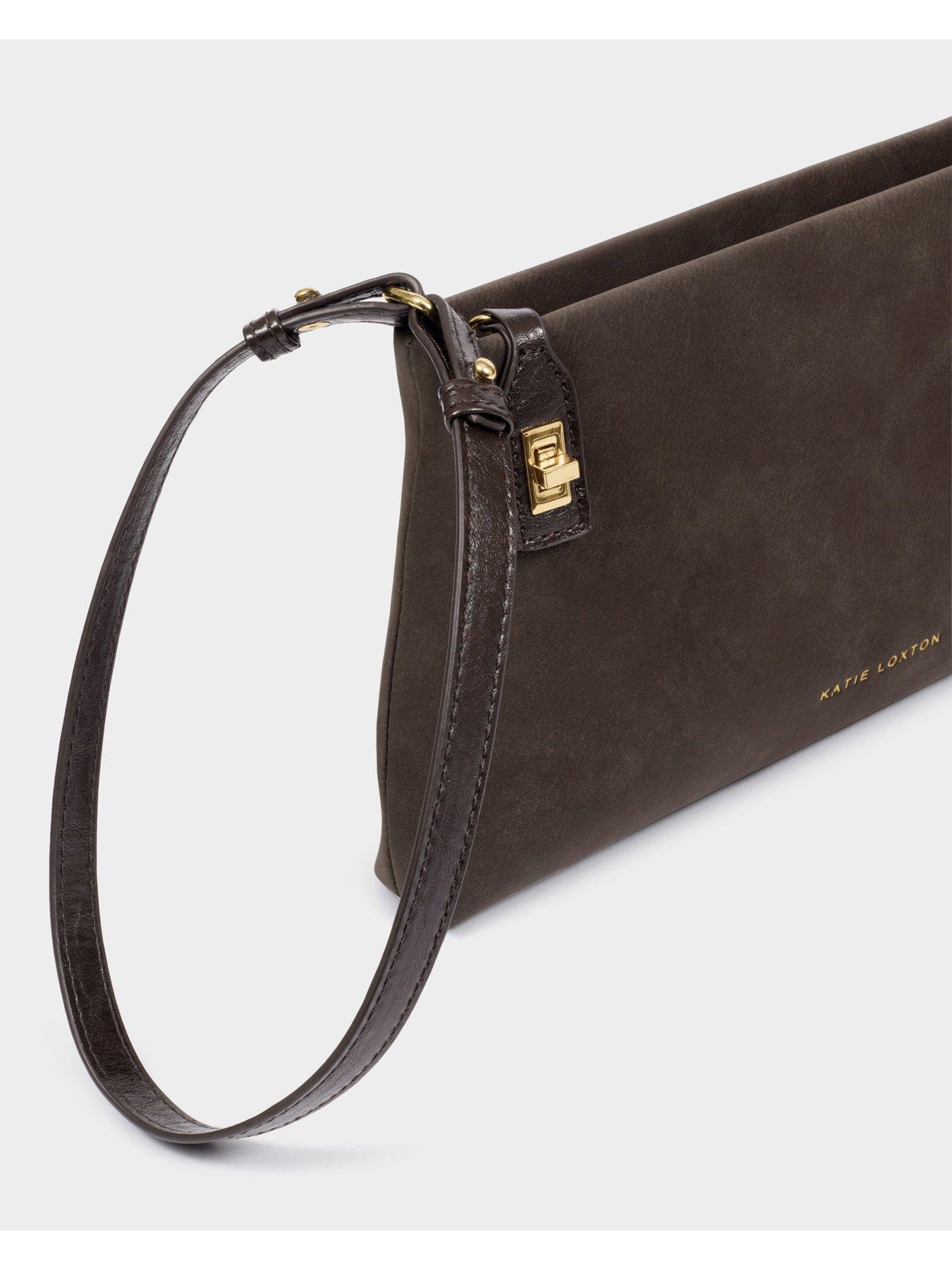 Image 5 of 6 of Katie Loxton Orin Twist Lock Small Shoulder - Bitter Chocolate Suedette / Chocolate Distressed