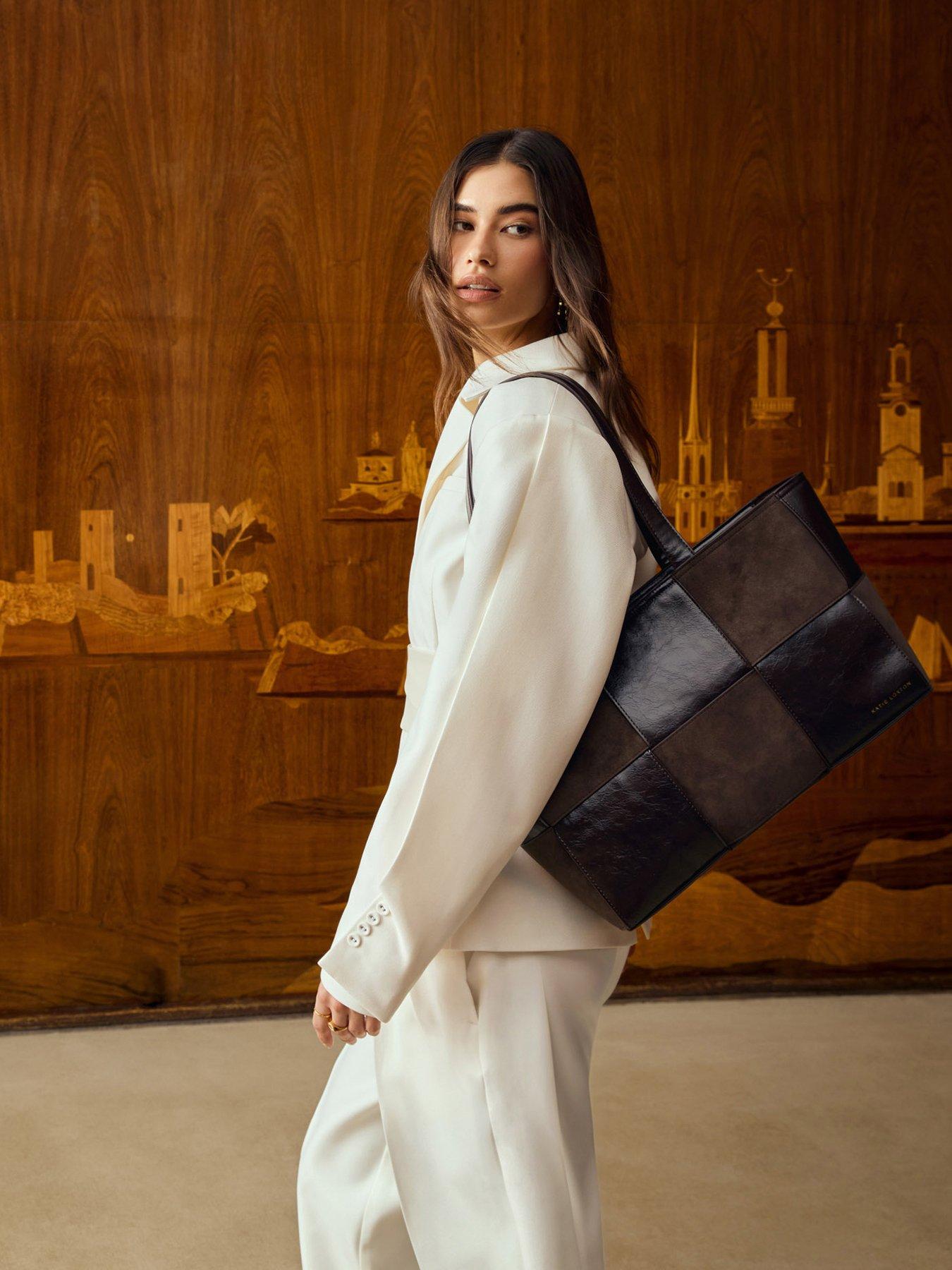 Katie Loxton Taya Woven Tote Bag - Bitter Chocolate Patent Crackle / Bitter Chocolate Suedette