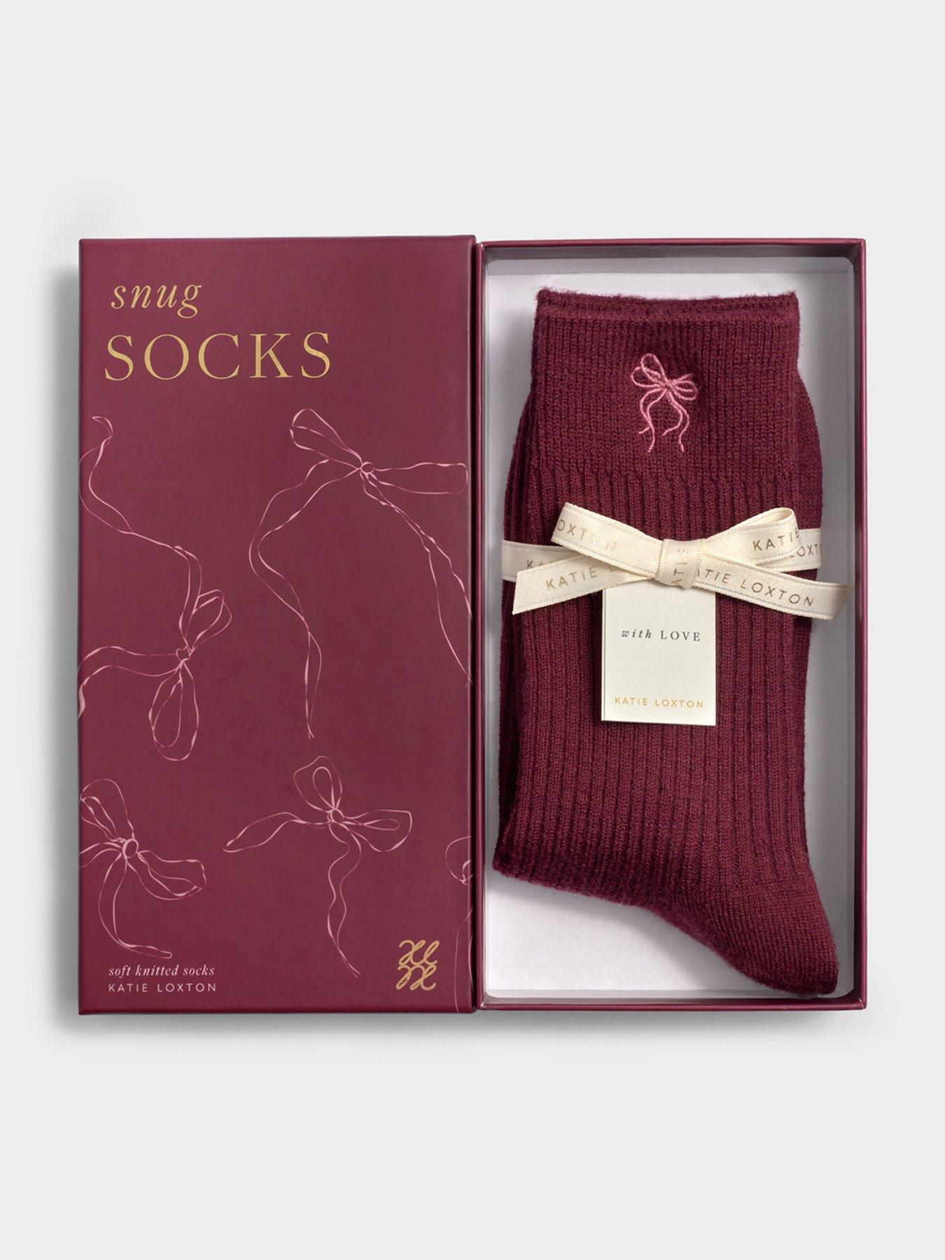 Katie Loxton Gift Boxed Ribbed 'bow' Socks - Cherry