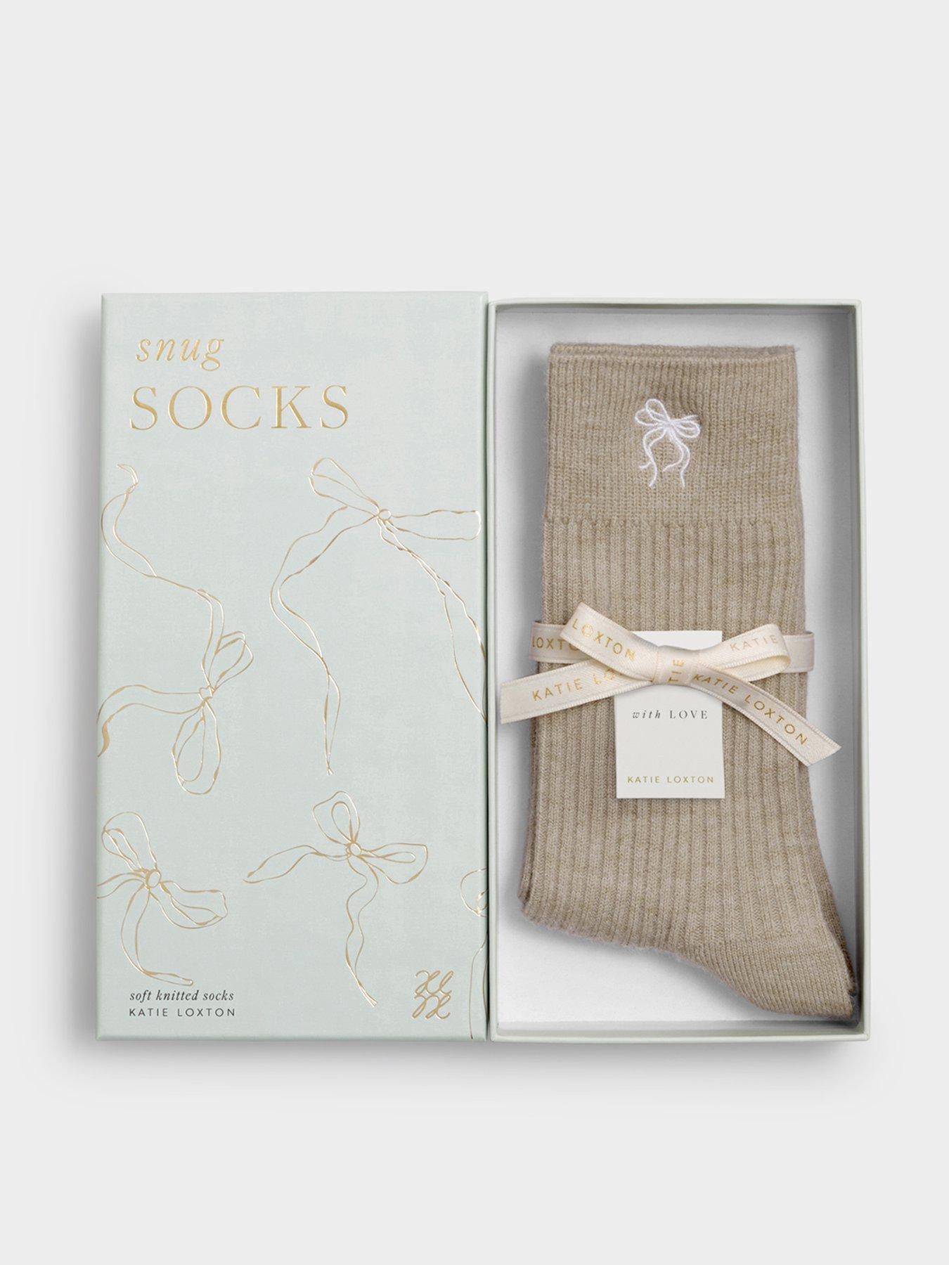 Katie Loxton Gift Boxed Ribbed 'bow' Socks - Taupe