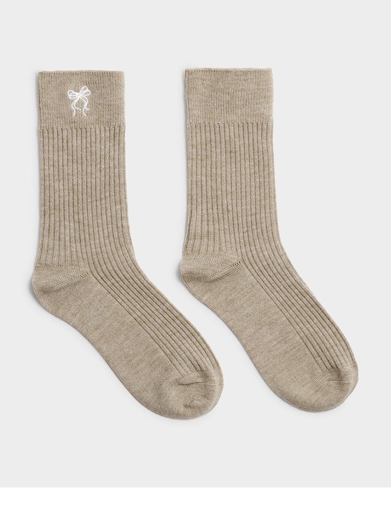 Image 2 of 4 of Katie Loxton Gift Boxed Ribbed 'bow' Socks - Taupe